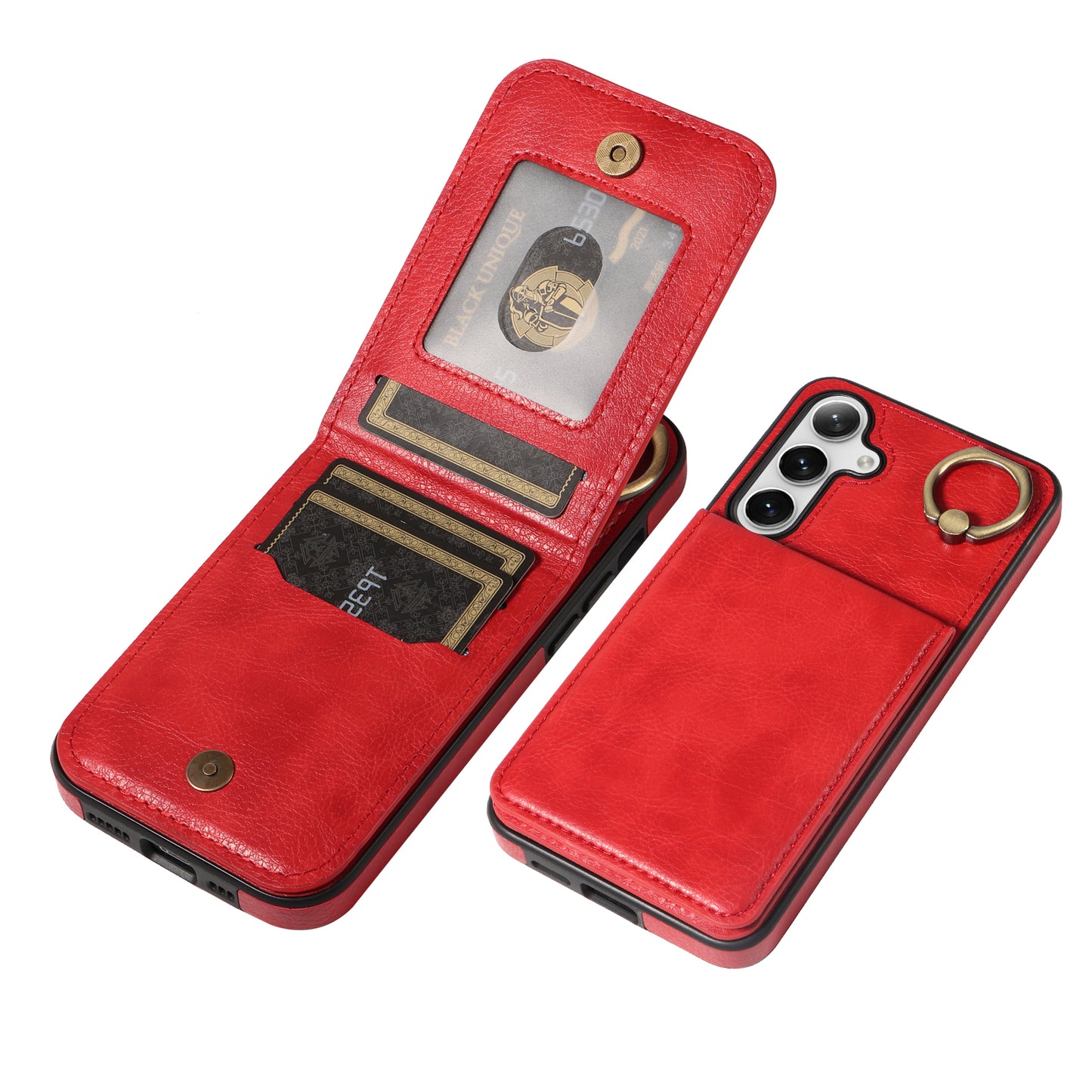 004 PU Leather+TPU Cover for Samsung Galaxy S24+ Case Vertical Flip Litchi Texture Phone Cover - Red