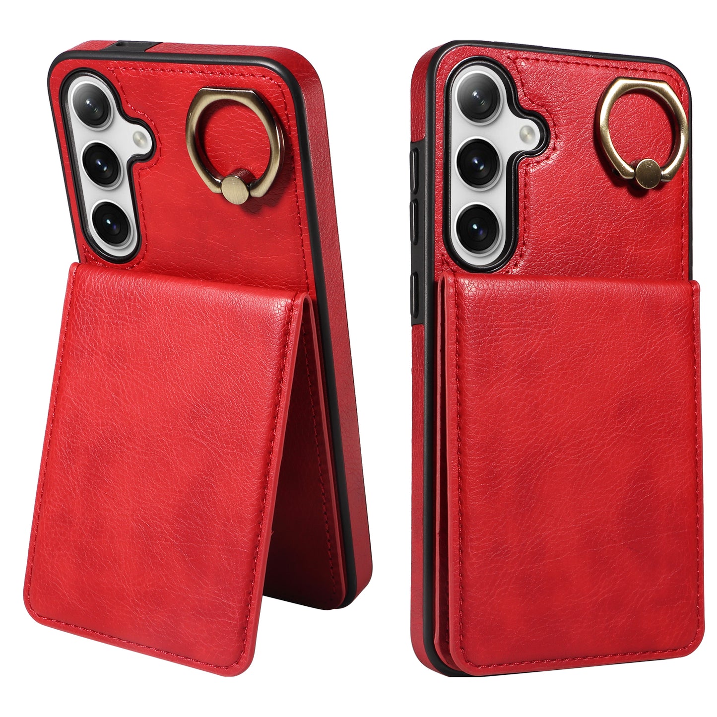 004 PU Leather+TPU Cover for Samsung Galaxy S24+ Case Vertical Flip Litchi Texture Phone Cover - Red