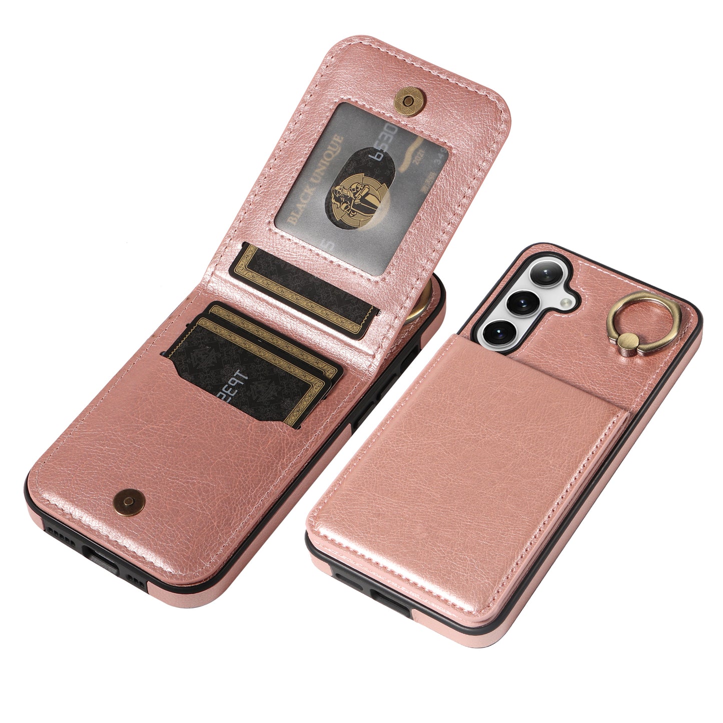 004 PU Leather+TPU Cover for Samsung Galaxy S24+ Case Vertical Flip Litchi Texture Phone Cover - Rose Gold