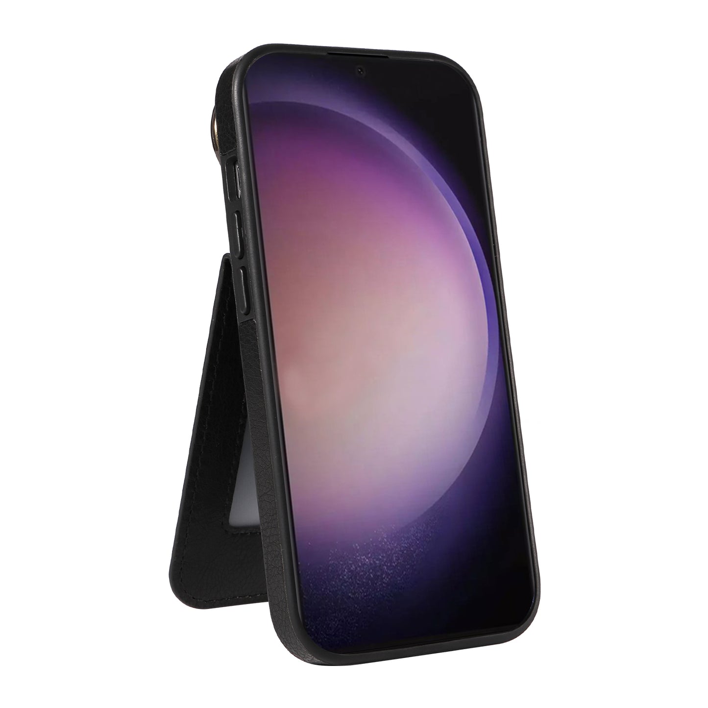 004 for Samsung Galaxy S24 Ultra Phone Case Litchi Texture Back Cover Card Holder - Black