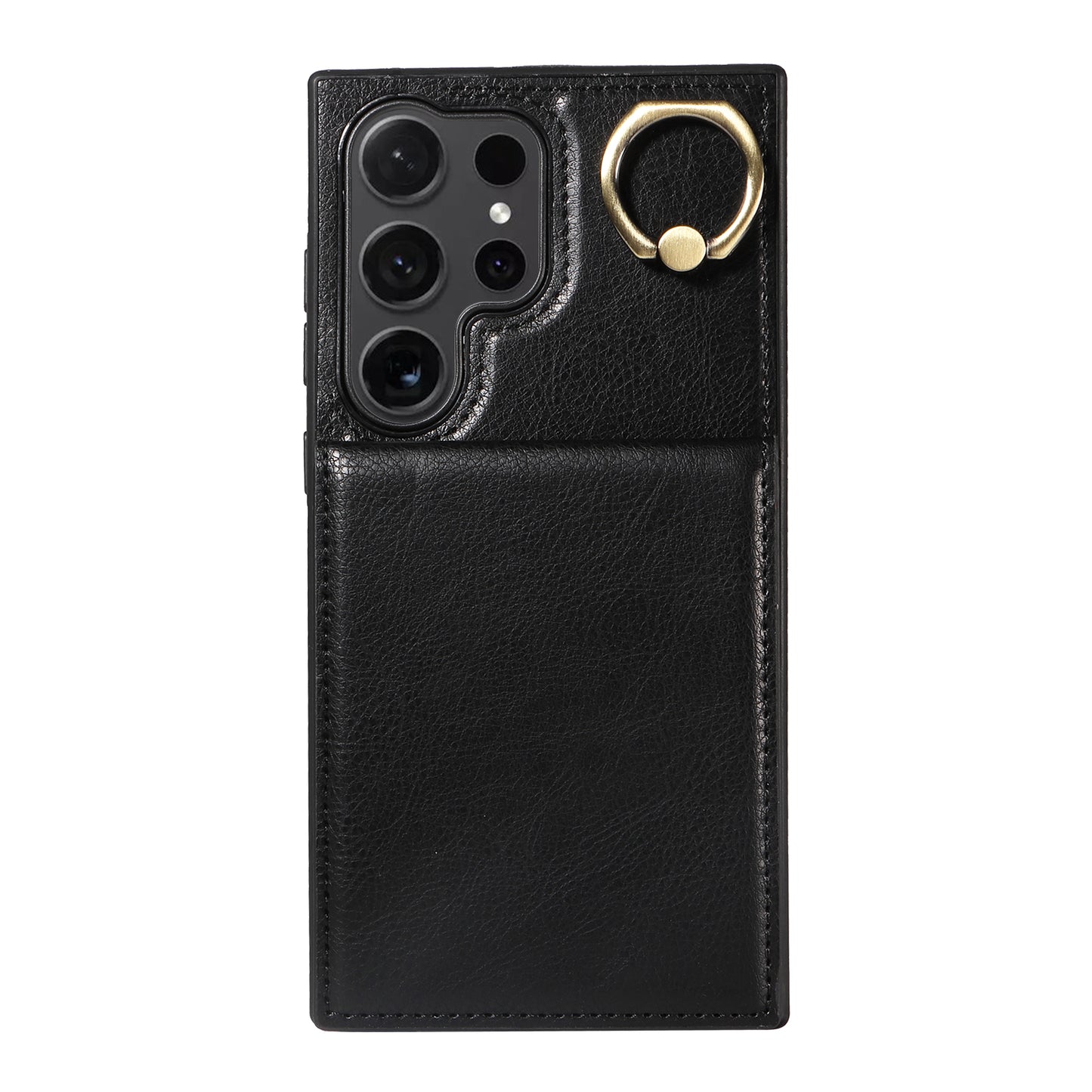 004 for Samsung Galaxy S24 Ultra Phone Case Litchi Texture Back Cover Card Holder - Black