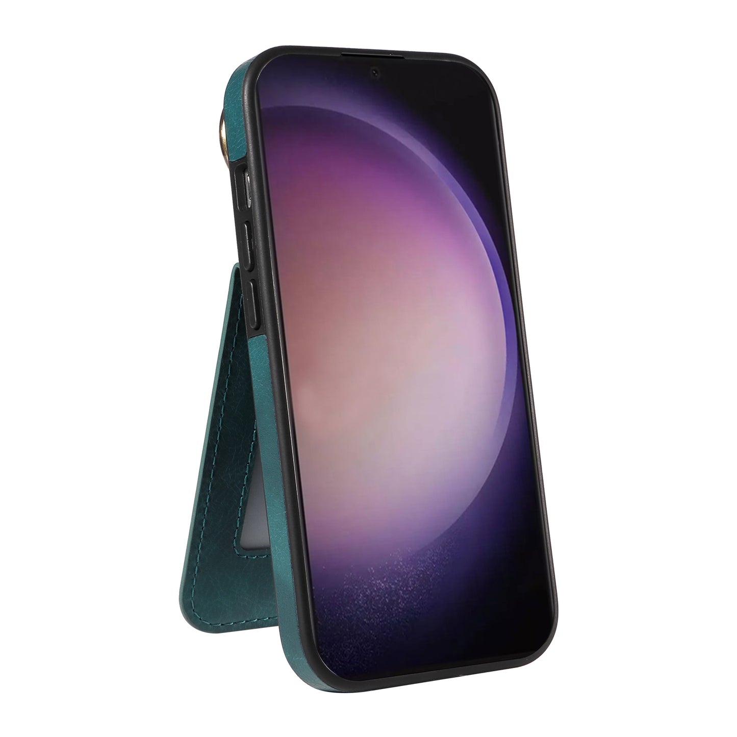 004 for Samsung Galaxy S24 Ultra Phone Case Litchi Texture Back Cover Card Holder - Green