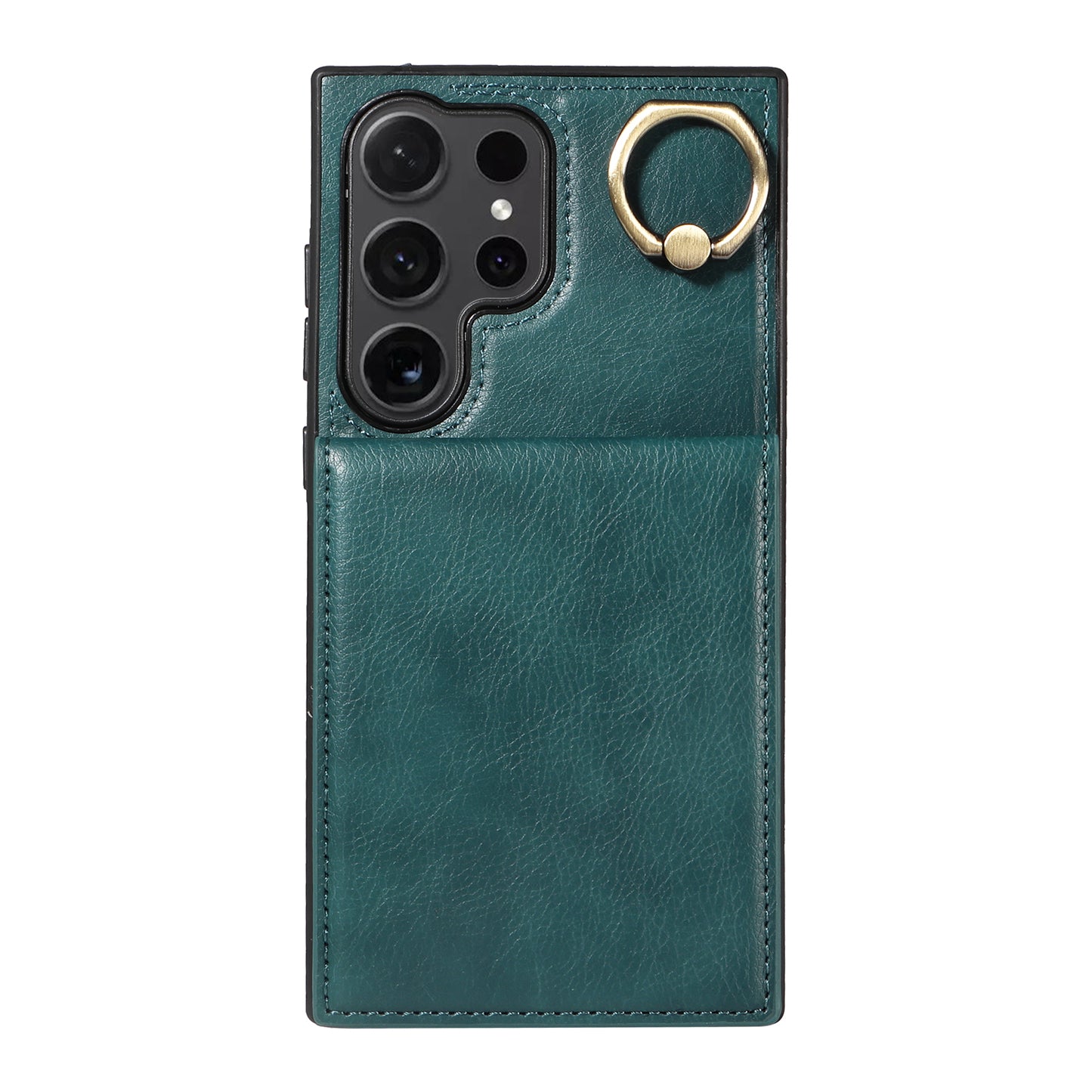 004 for Samsung Galaxy S24 Ultra Phone Case Litchi Texture Back Cover Card Holder - Green