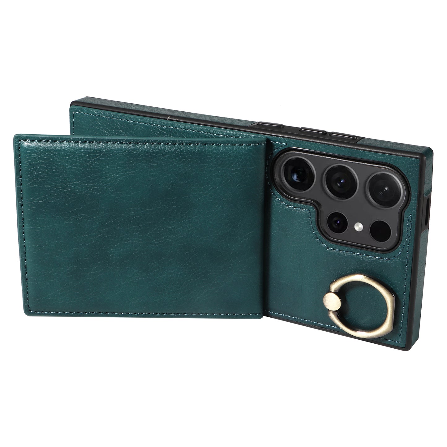 004 for Samsung Galaxy S24 Ultra Phone Case Litchi Texture Back Cover Card Holder - Green