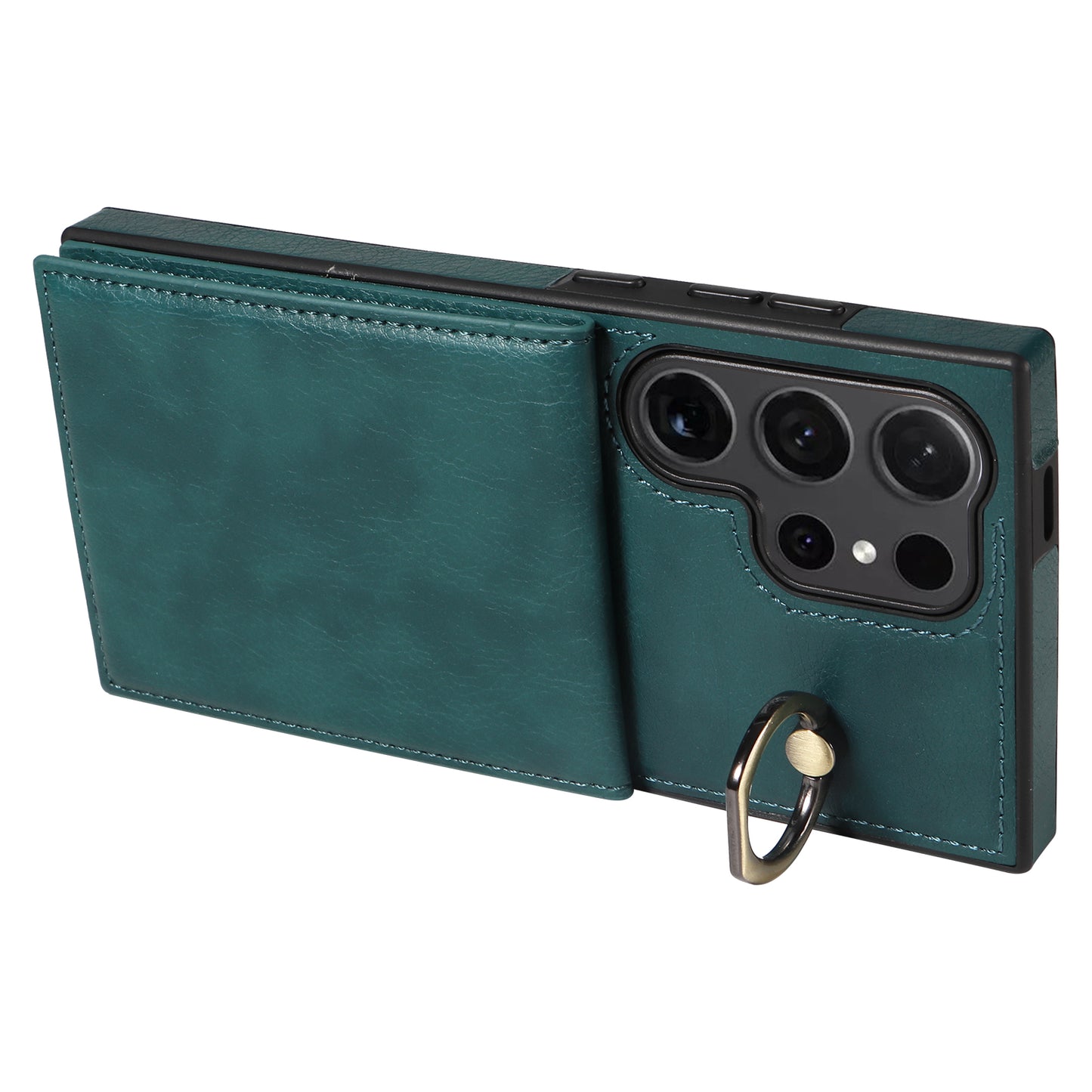 004 for Samsung Galaxy S24 Ultra Phone Case Litchi Texture Back Cover Card Holder - Green