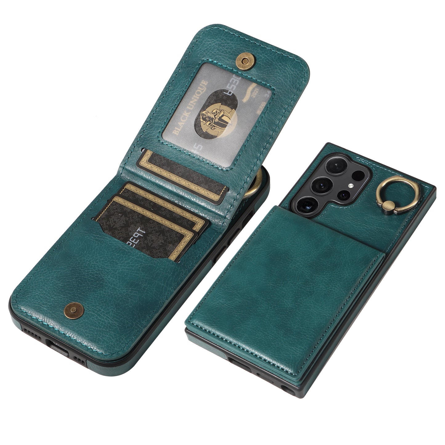 004 for Samsung Galaxy S24 Ultra Phone Case Litchi Texture Back Cover Card Holder - Green