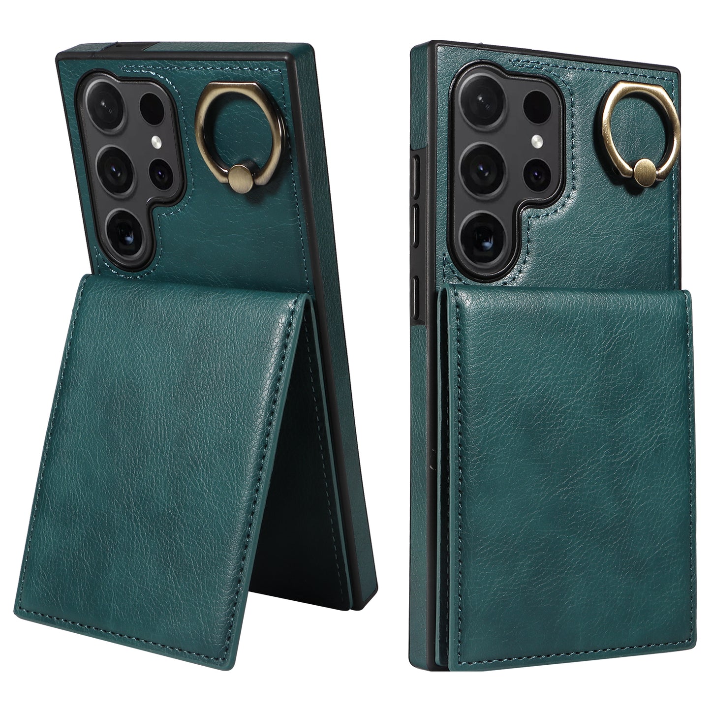 004 for Samsung Galaxy S24 Ultra Phone Case Litchi Texture Back Cover Card Holder - Green