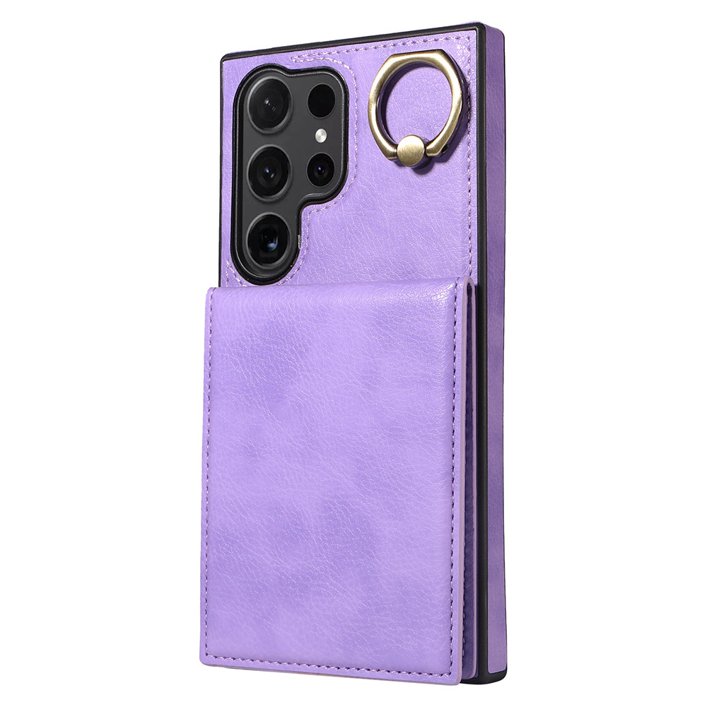 004 for Samsung Galaxy S24 Ultra Phone Case Litchi Texture Back Cover Card Holder - Light Purple