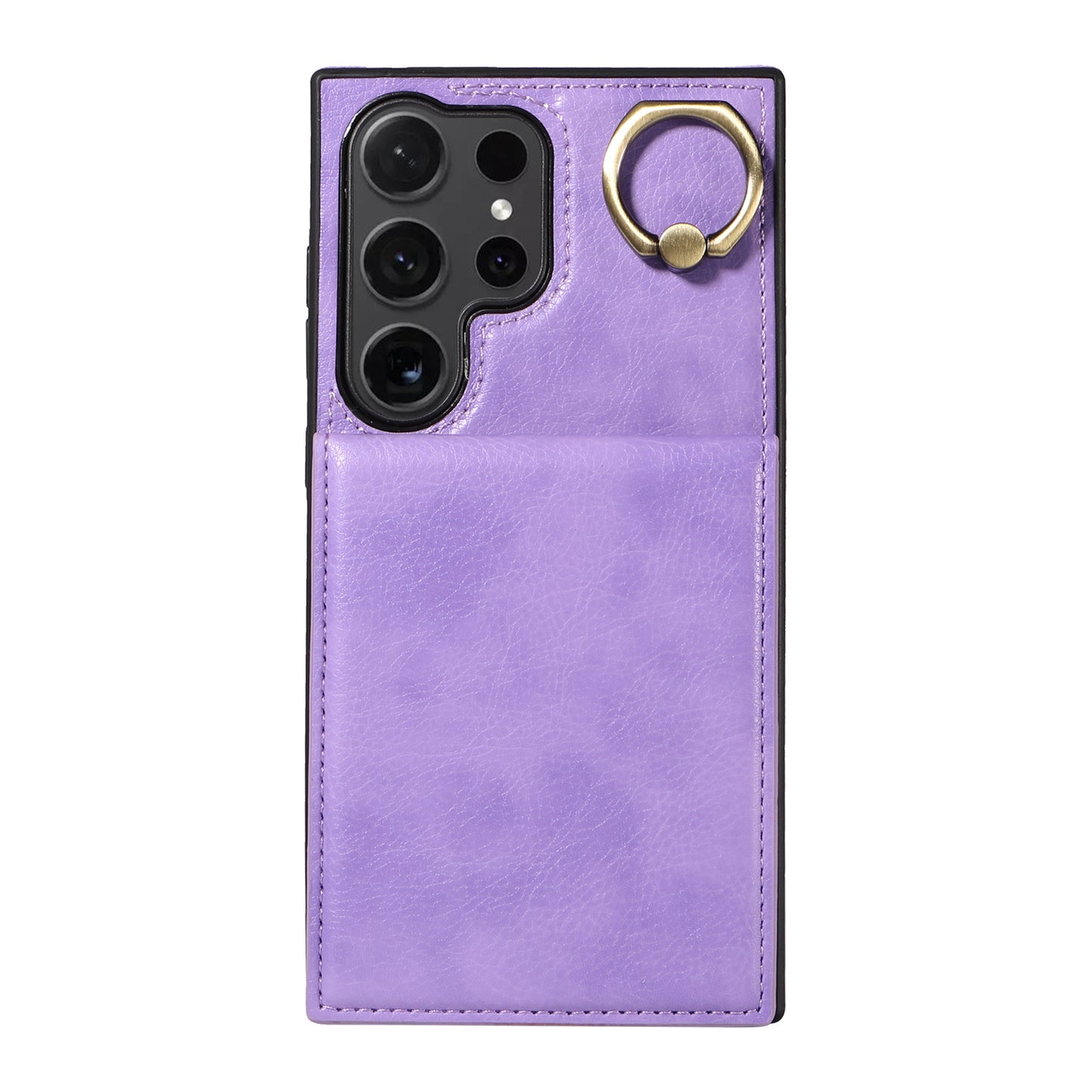 004 for Samsung Galaxy S24 Ultra Phone Case Litchi Texture Back Cover Card Holder - Light Purple