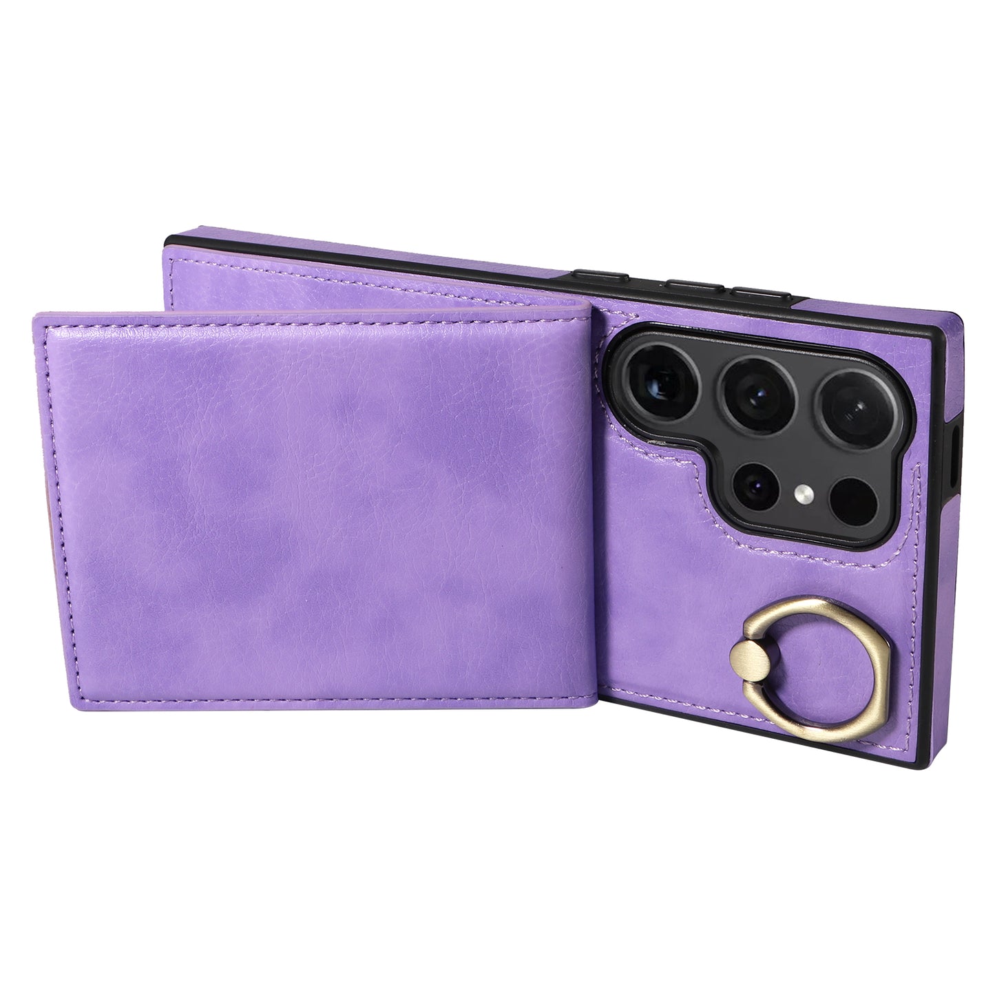 004 for Samsung Galaxy S24 Ultra Phone Case Litchi Texture Back Cover Card Holder - Light Purple