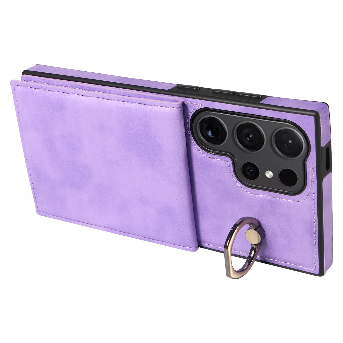 004 for Samsung Galaxy S24 Ultra Phone Case Litchi Texture Back Cover Card Holder - Light Purple