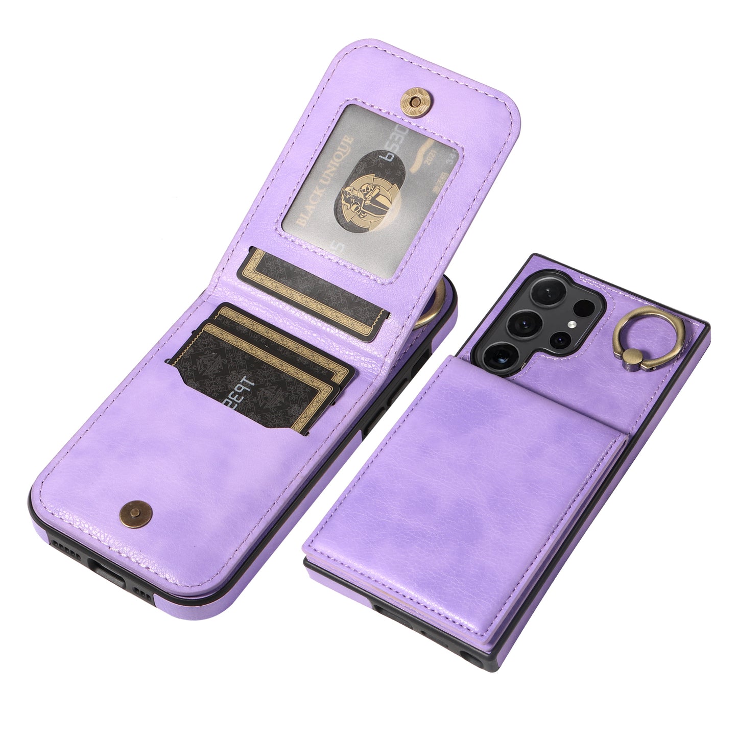 004 for Samsung Galaxy S24 Ultra Phone Case Litchi Texture Back Cover Card Holder - Light Purple