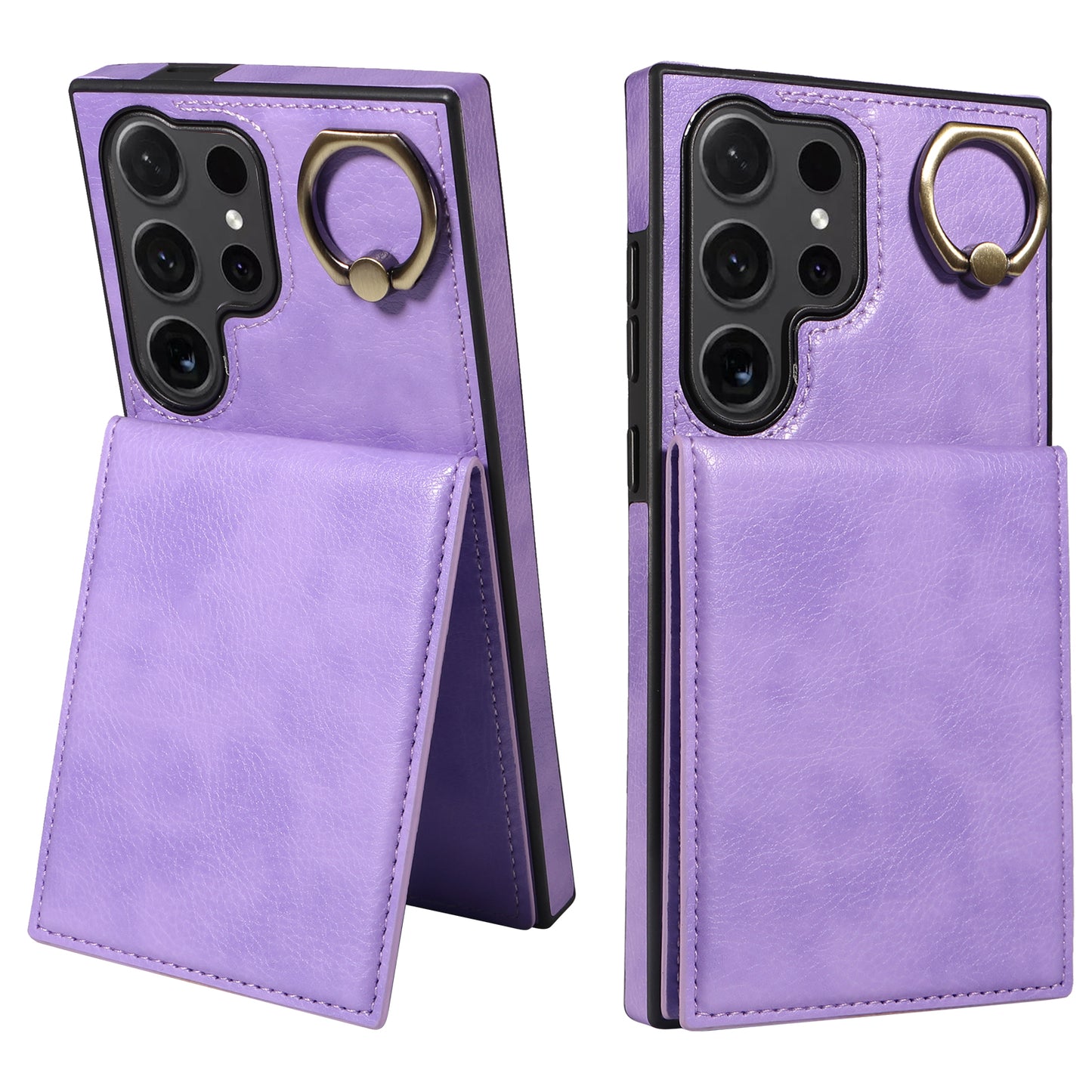 004 for Samsung Galaxy S24 Ultra Phone Case Litchi Texture Back Cover Card Holder - Light Purple