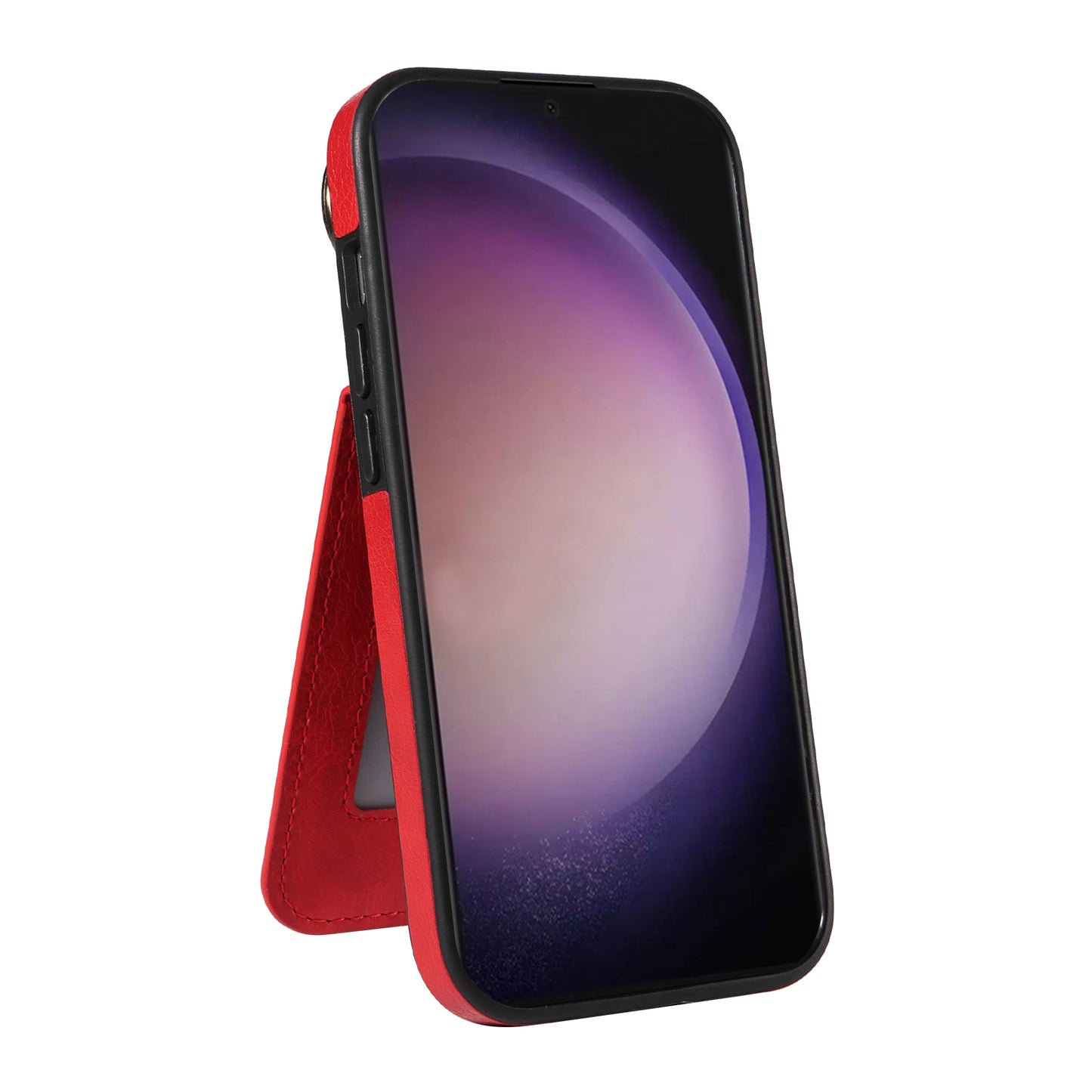 004 for Samsung Galaxy S24 Ultra Phone Case Litchi Texture Back Cover Card Holder - Red