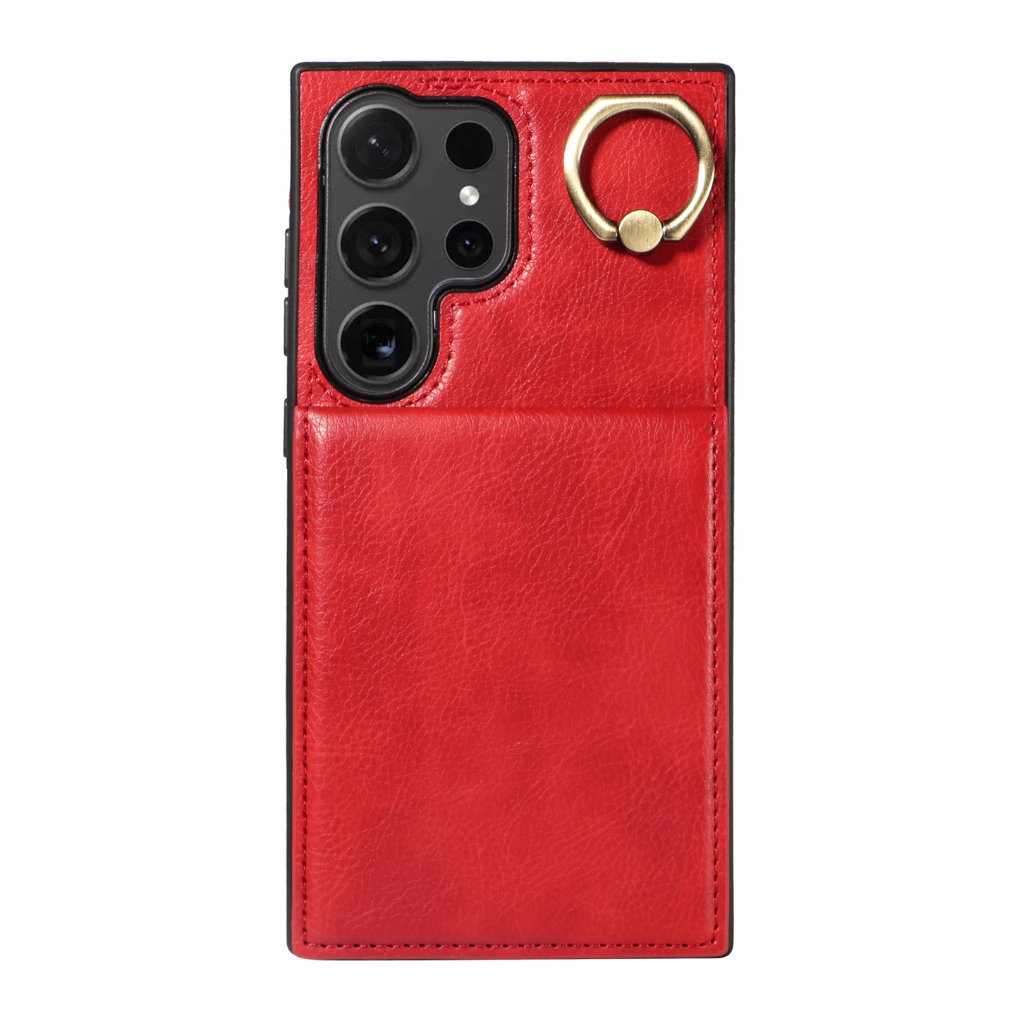 004 for Samsung Galaxy S24 Ultra Phone Case Litchi Texture Back Cover Card Holder - Red