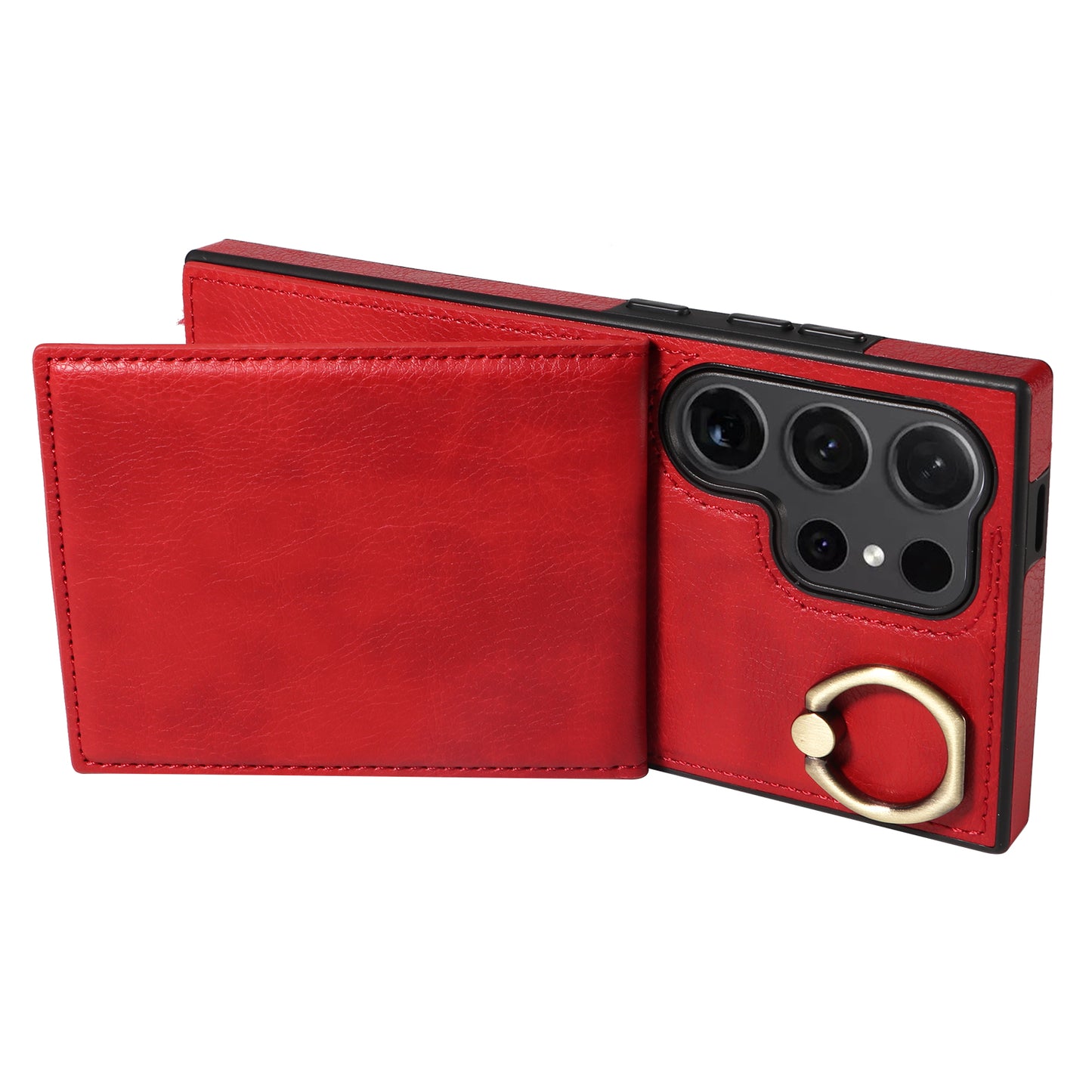 004 for Samsung Galaxy S24 Ultra Phone Case Litchi Texture Back Cover Card Holder - Red