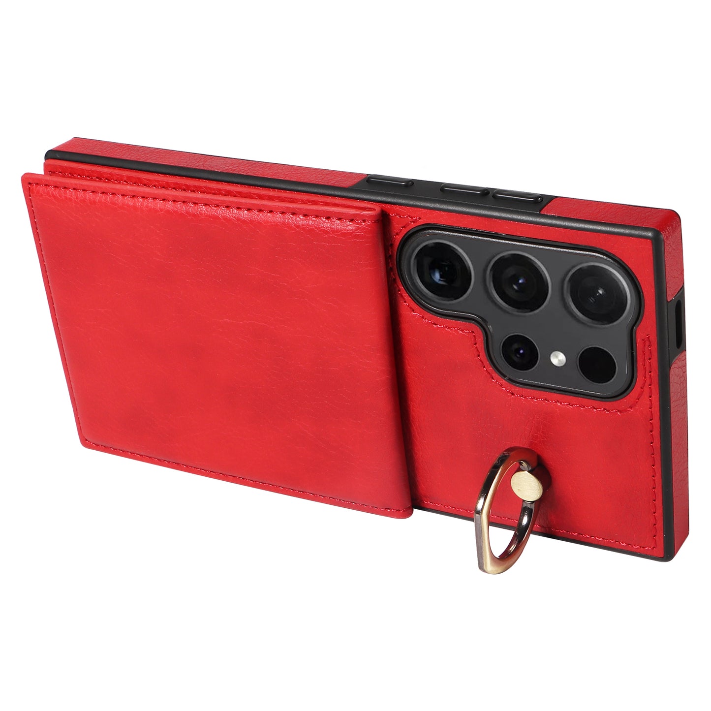 004 for Samsung Galaxy S24 Ultra Phone Case Litchi Texture Back Cover Card Holder - Red