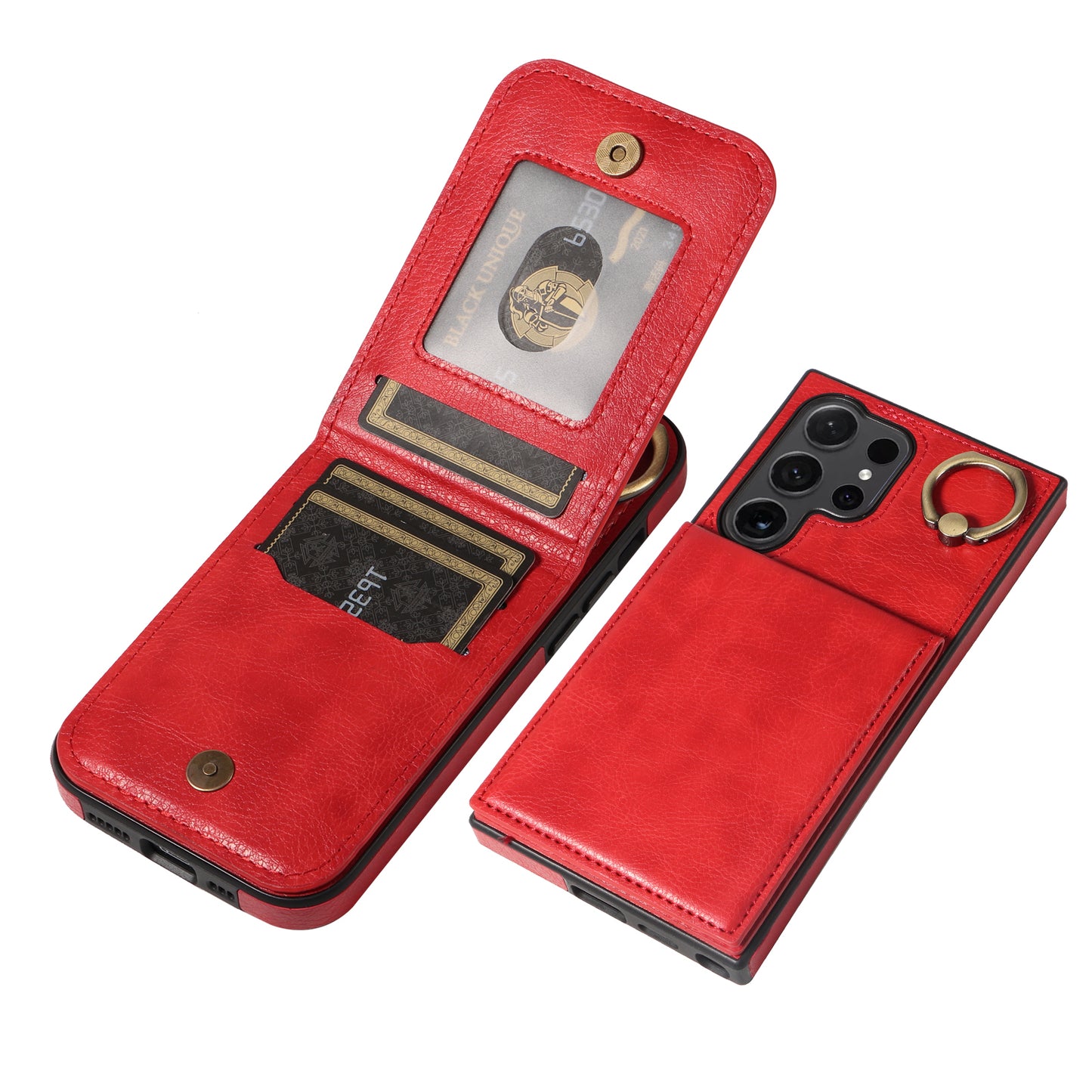 004 for Samsung Galaxy S24 Ultra Phone Case Litchi Texture Back Cover Card Holder - Red