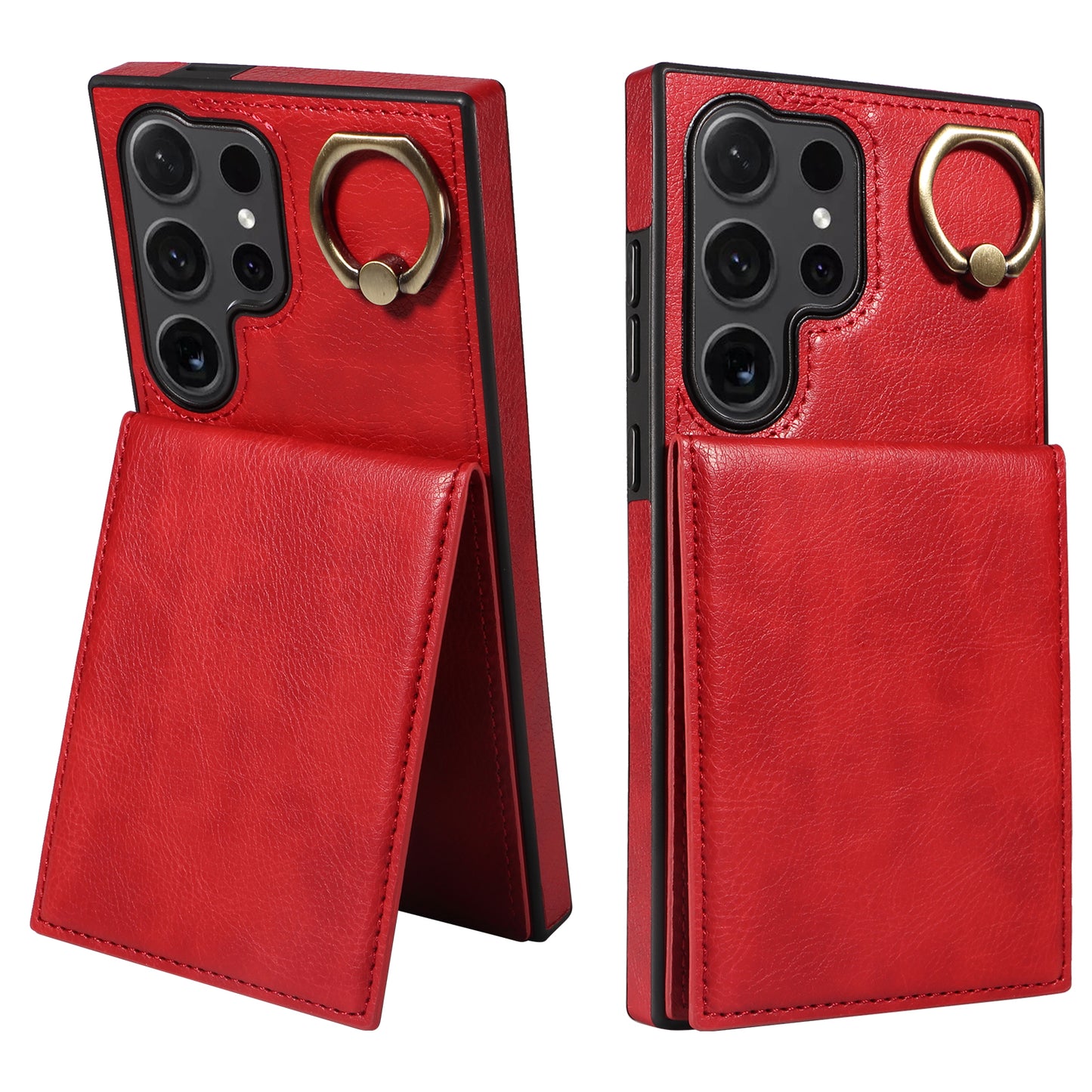 004 for Samsung Galaxy S24 Ultra Phone Case Litchi Texture Back Cover Card Holder - Red