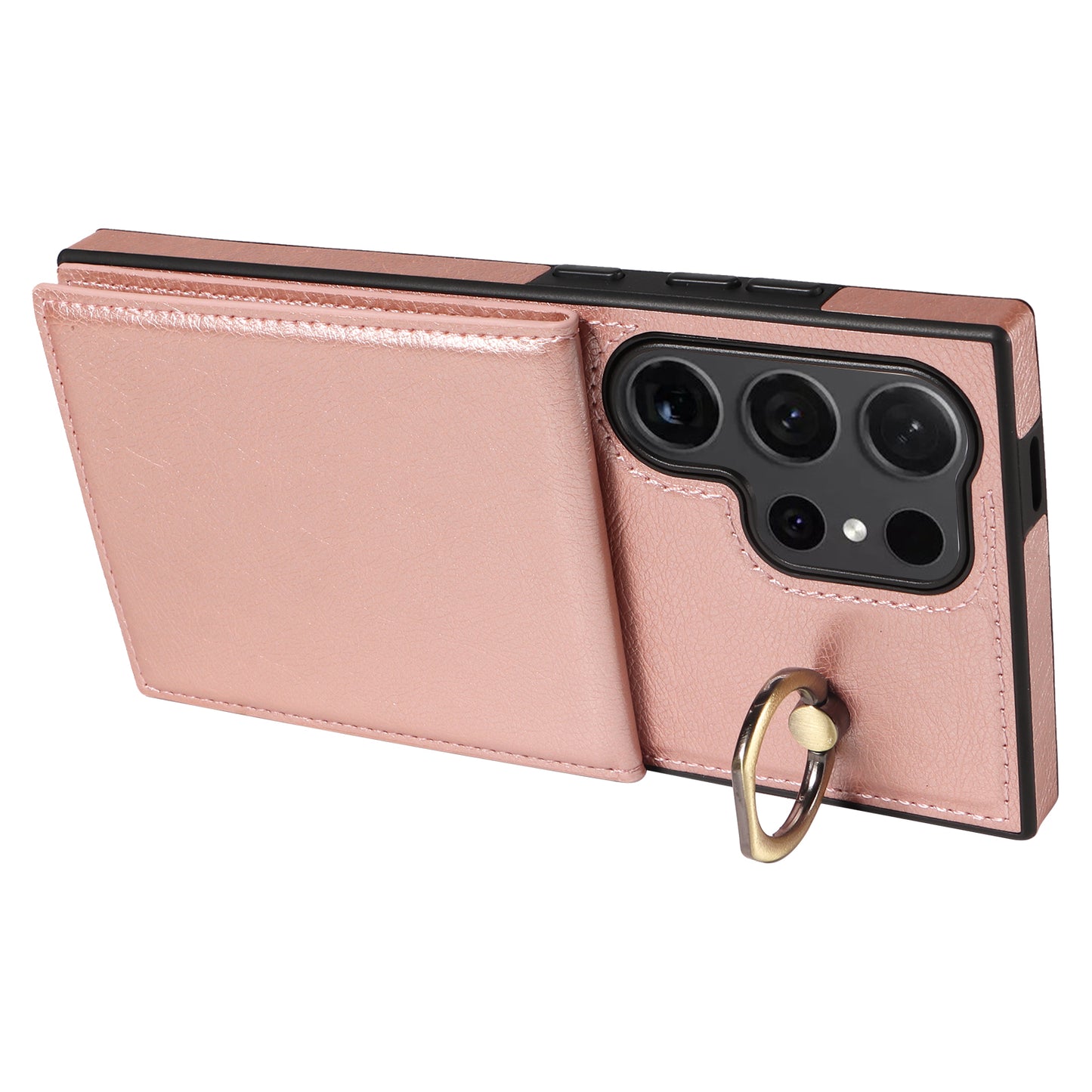 004 for Samsung Galaxy S24 Ultra Phone Case Litchi Texture Back Cover Card Holder - Rose Gold