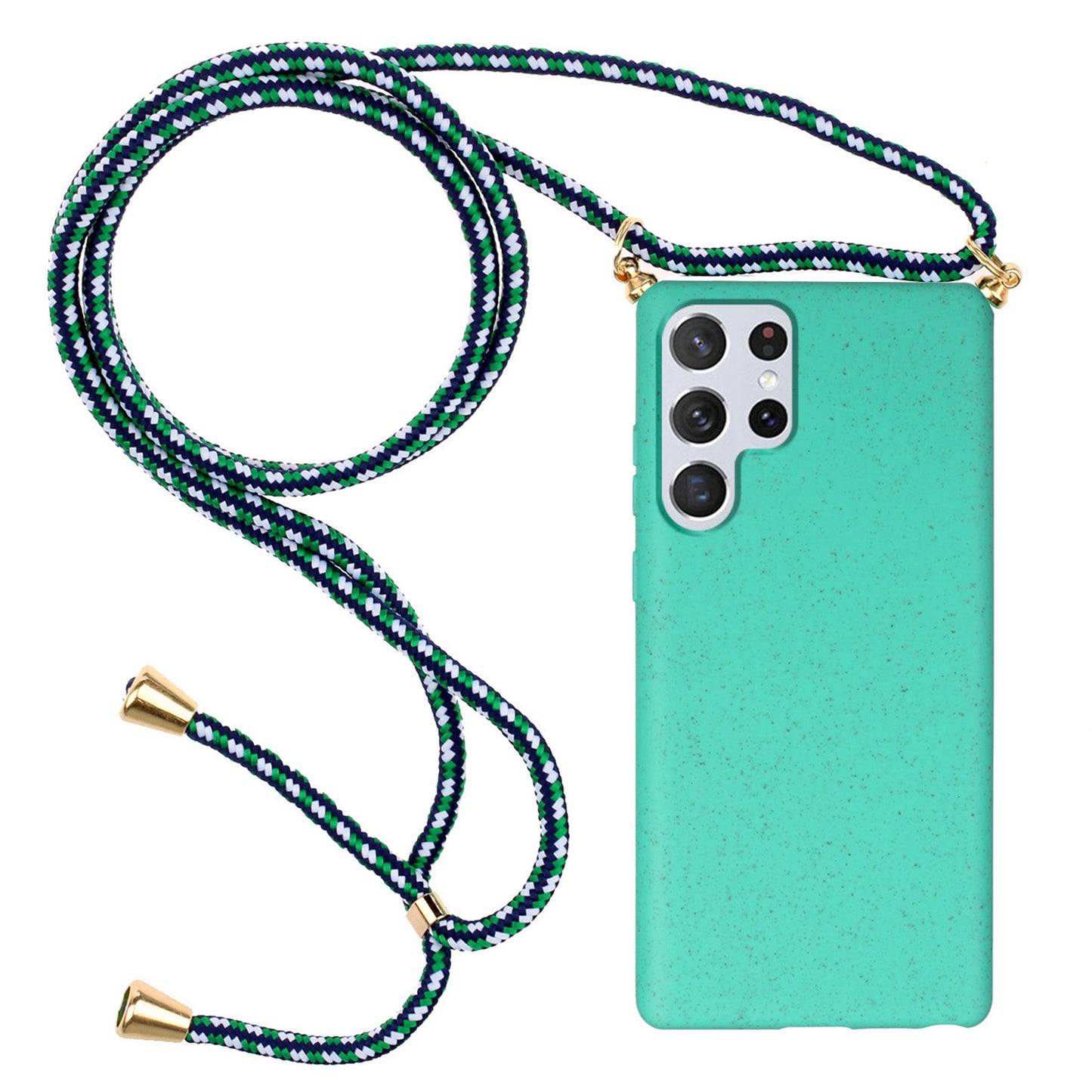 For Samsung Galaxy S24 Ultra Eco-Friendly Phone Case TPU+Wheat Straw Cover with Lanyard - Sky Blue