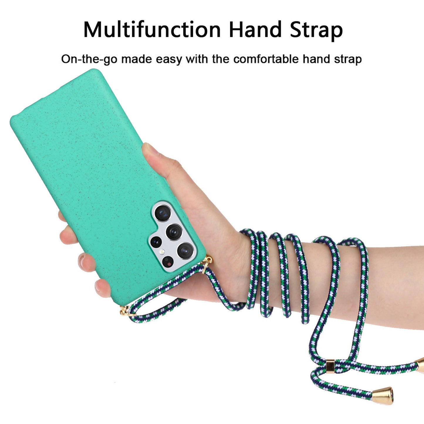 For Samsung Galaxy S24 Ultra Eco-Friendly Phone Case TPU+Wheat Straw Cover with Lanyard - Sky Blue