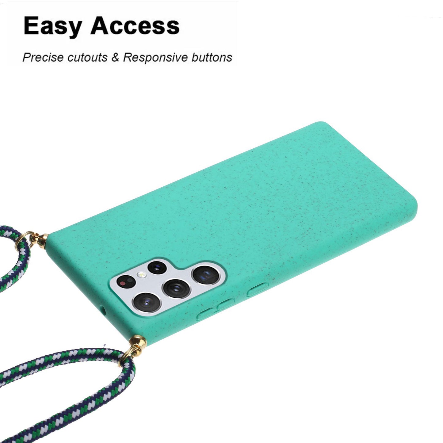 For Samsung Galaxy S24 Ultra Eco-Friendly Phone Case TPU+Wheat Straw Cover with Lanyard - Sky Blue