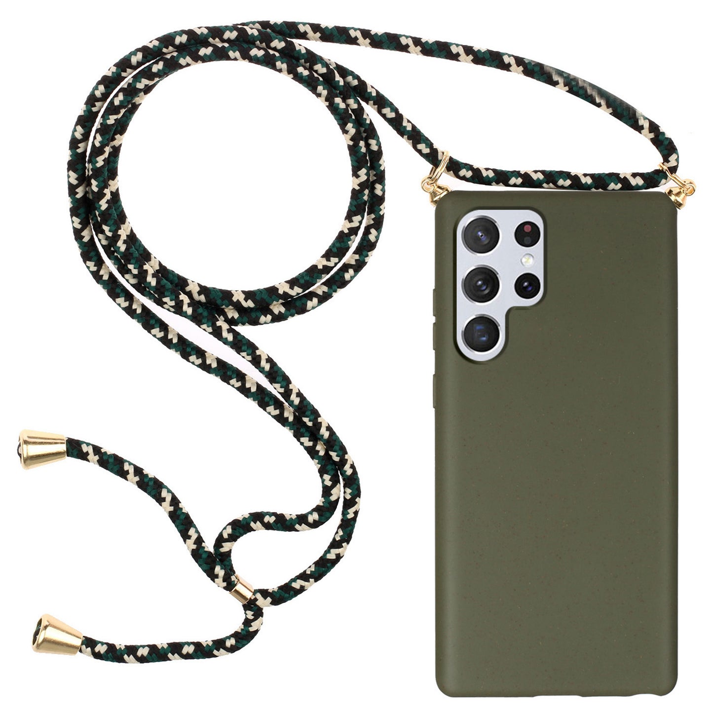 For Samsung Galaxy S24 Ultra Eco-Friendly Phone Case TPU+Wheat Straw Cover with Lanyard - Army Green