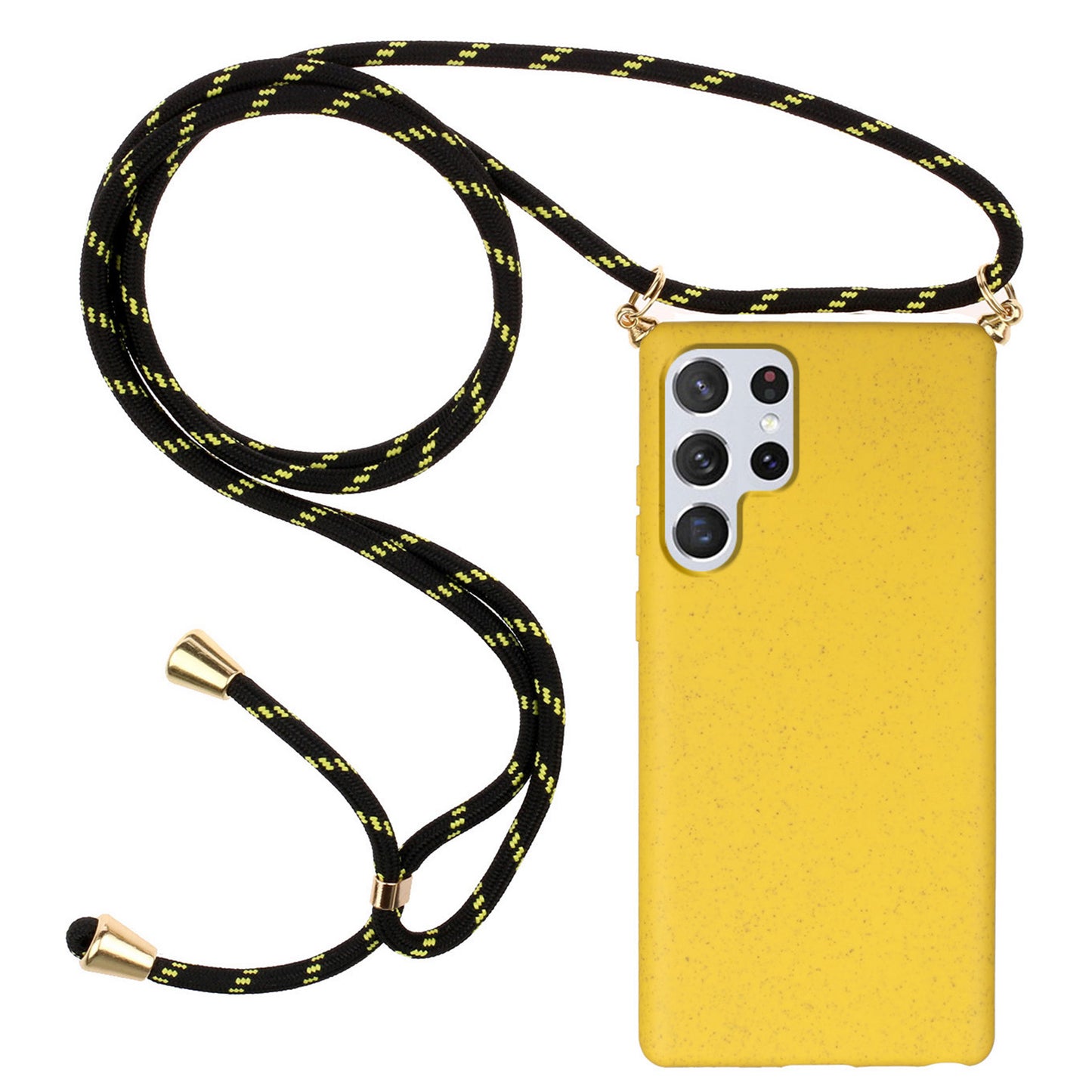 For Samsung Galaxy S24 Ultra Eco-Friendly Phone Case TPU+Wheat Straw Cover with Lanyard - Yellow