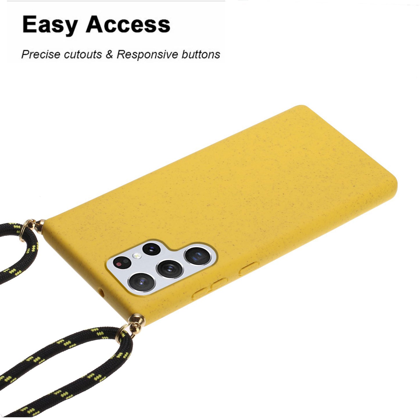 For Samsung Galaxy S24 Ultra Eco-Friendly Phone Case TPU+Wheat Straw Cover with Lanyard - Yellow