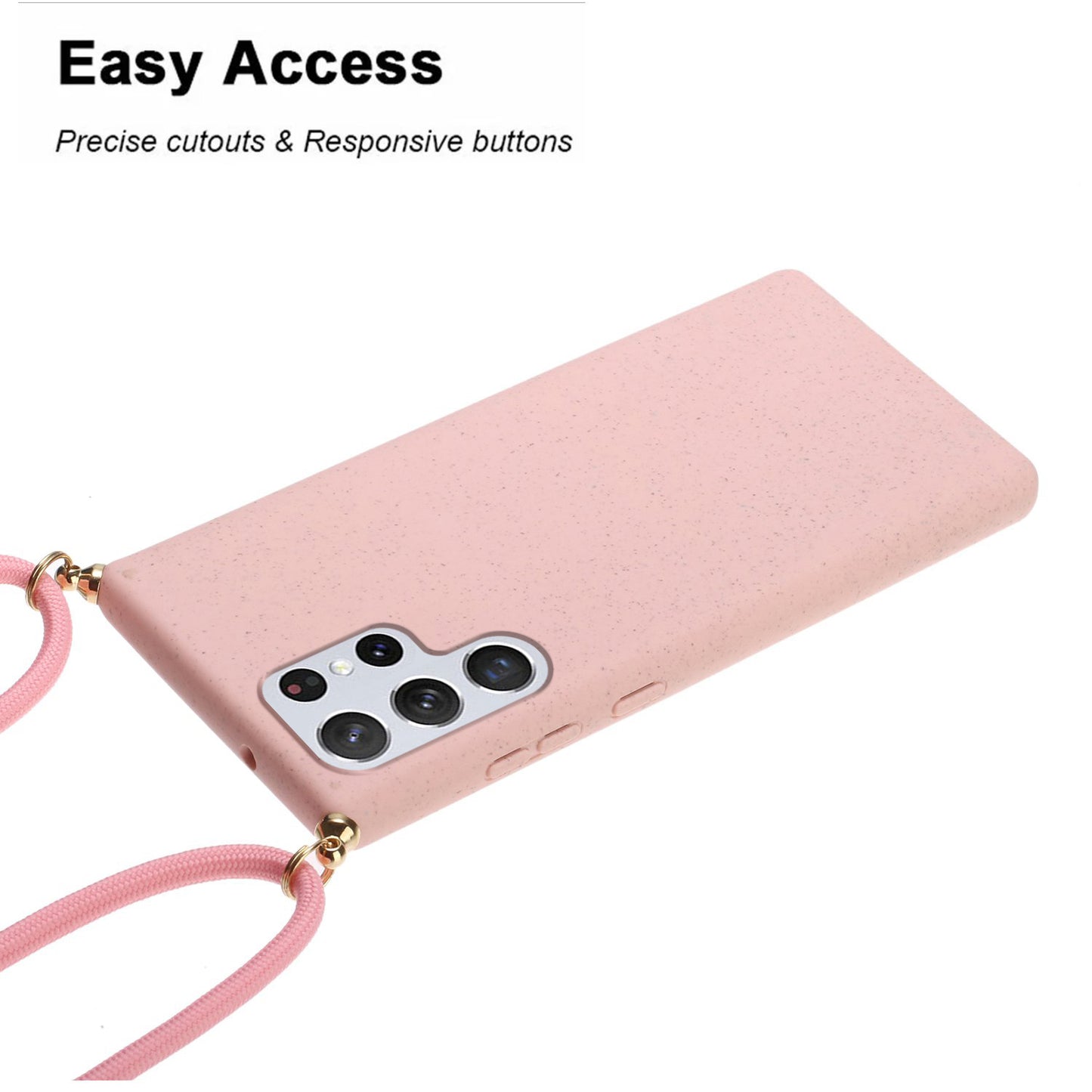 For Samsung Galaxy S24 Ultra Eco-Friendly Phone Case TPU+Wheat Straw Cover with Lanyard - Pink