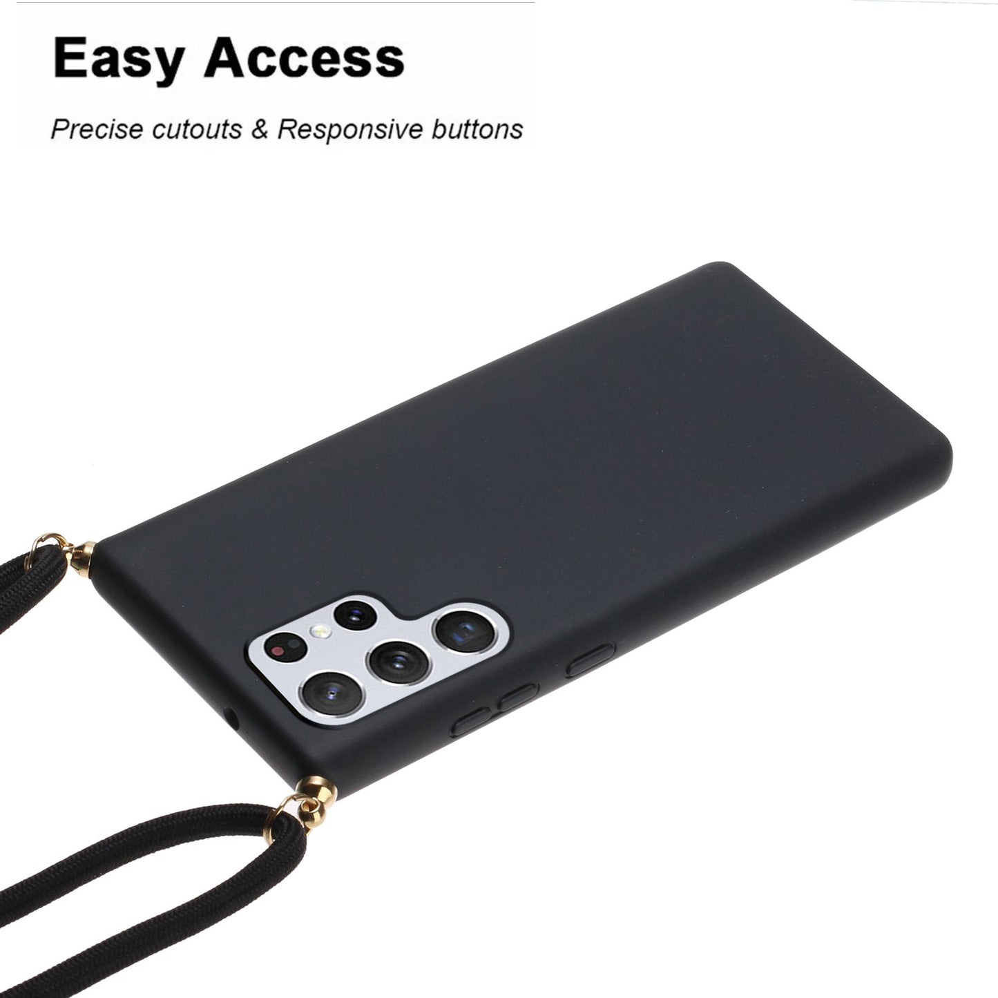 For Samsung Galaxy S24 Ultra Eco-Friendly Phone Case TPU+Wheat Straw Cover with Lanyard - Black