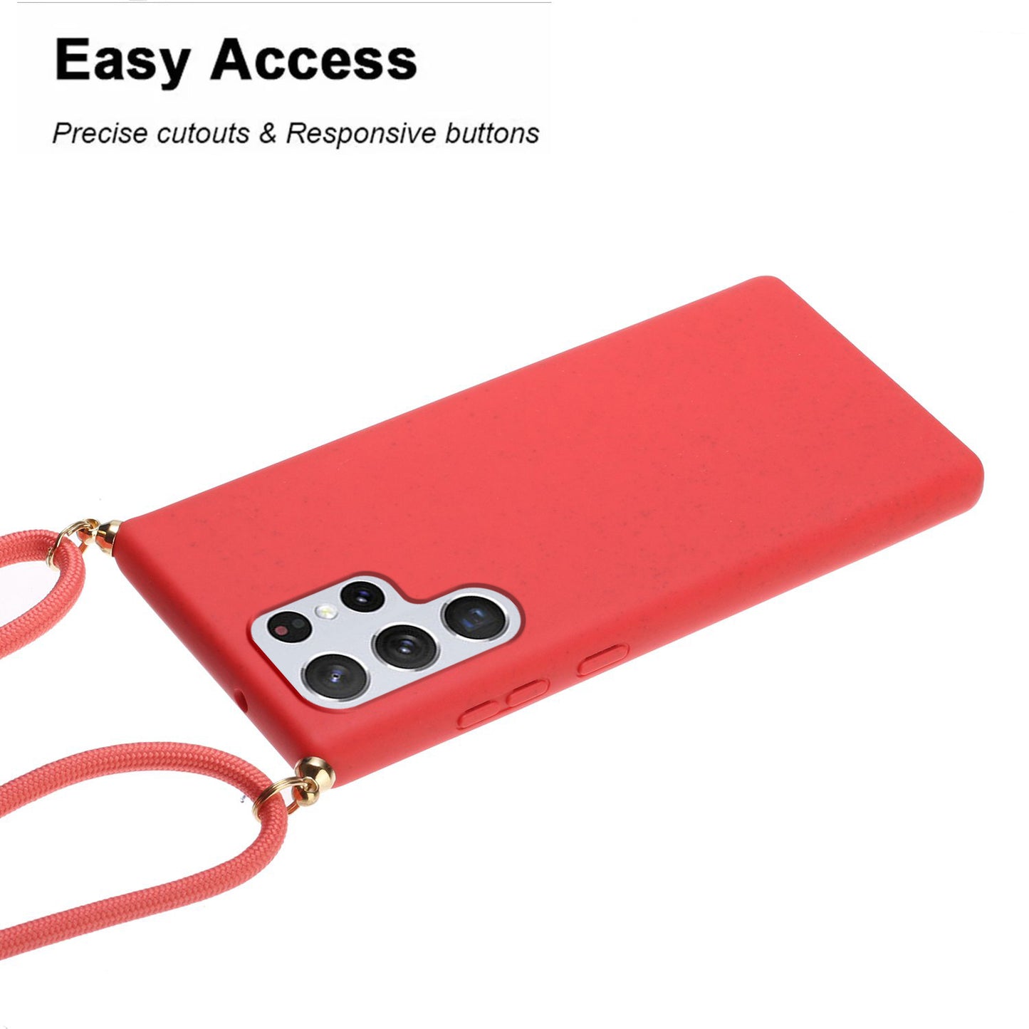 For Samsung Galaxy S24 Ultra Eco-Friendly Phone Case TPU+Wheat Straw Cover with Lanyard - Red