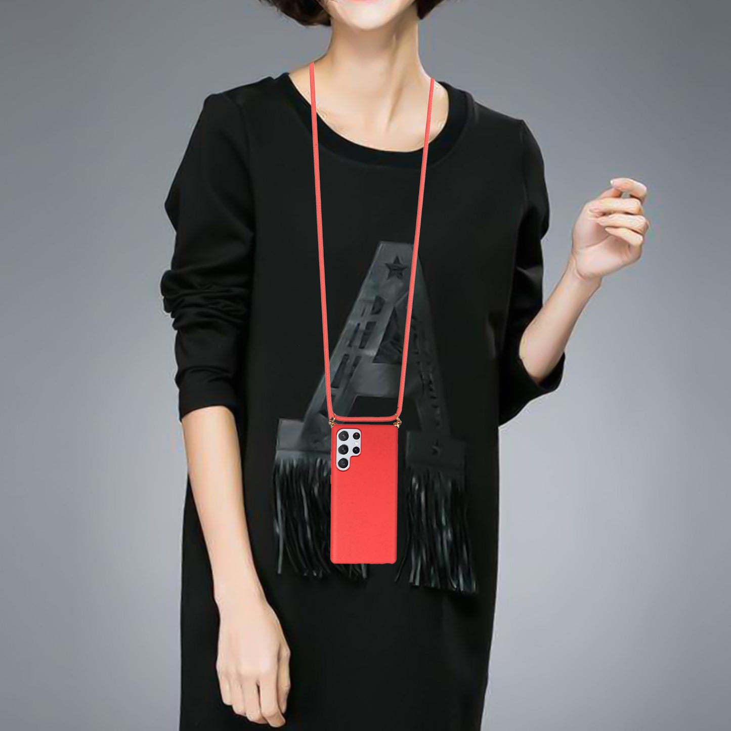 For Samsung Galaxy S24 Ultra Eco-Friendly Phone Case TPU+Wheat Straw Cover with Lanyard - Red