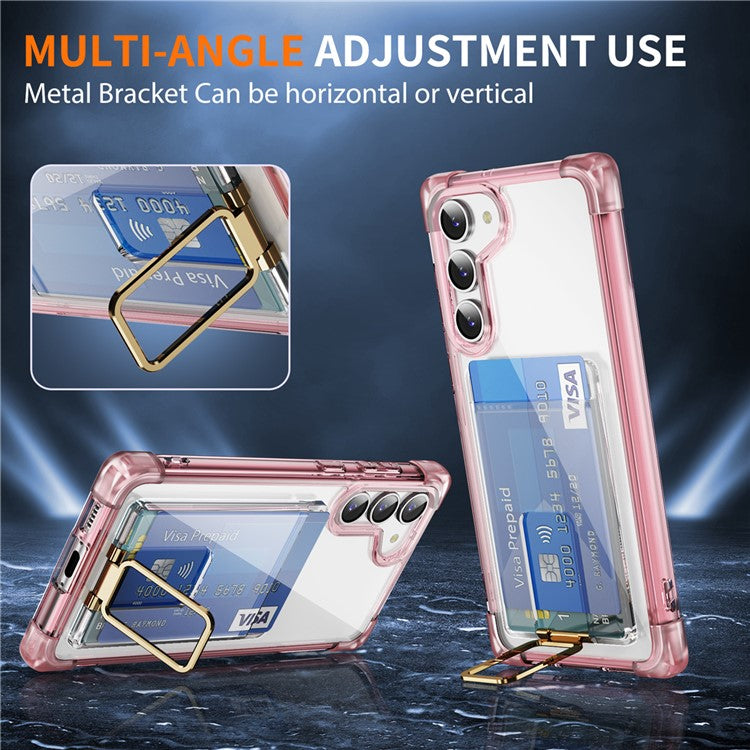 YSM Reinforced Corners Series for Samsung Galaxy S23+ Case Card Holder Clear Phone Cover - Transparent Pink