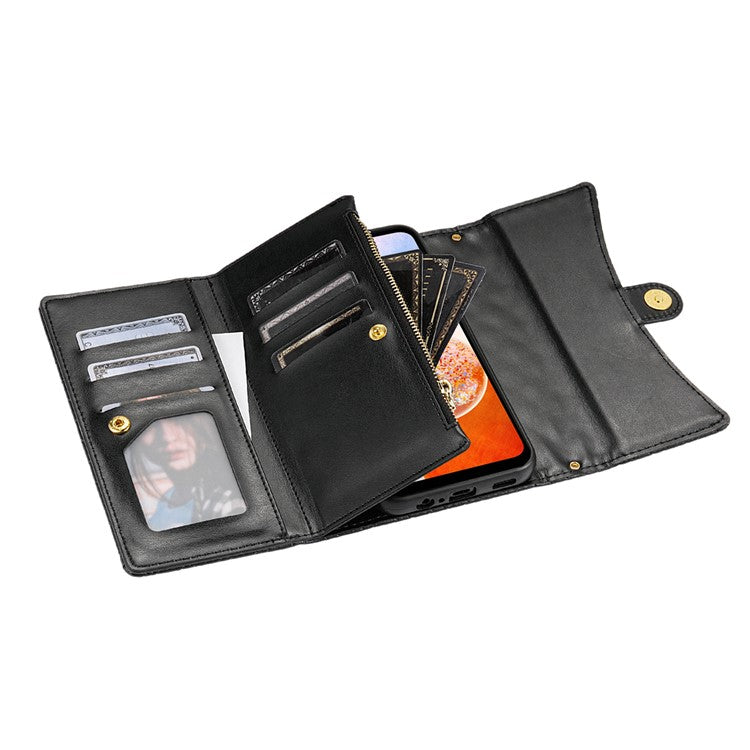 BKS-002 For Samsung Galaxy A24 4G (162.1 x 77.6 x 8.3mm) Leather Case Card Slots Phone Cover with Straps - Black