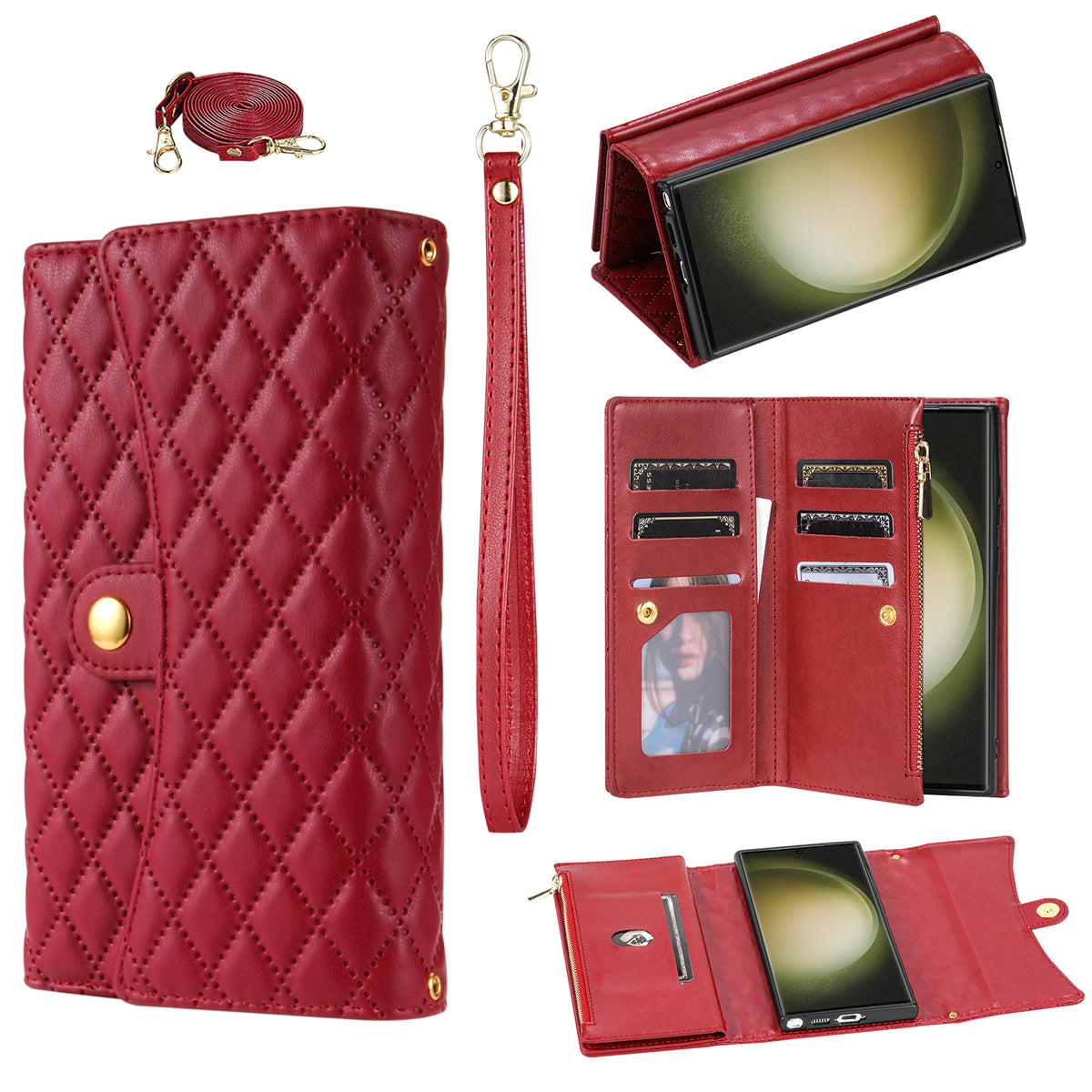 BKS-002 For Samsung Galaxy S24 Ultra Wallet Case 7 Card Slots Leather Shockproof Phone Cover - Red