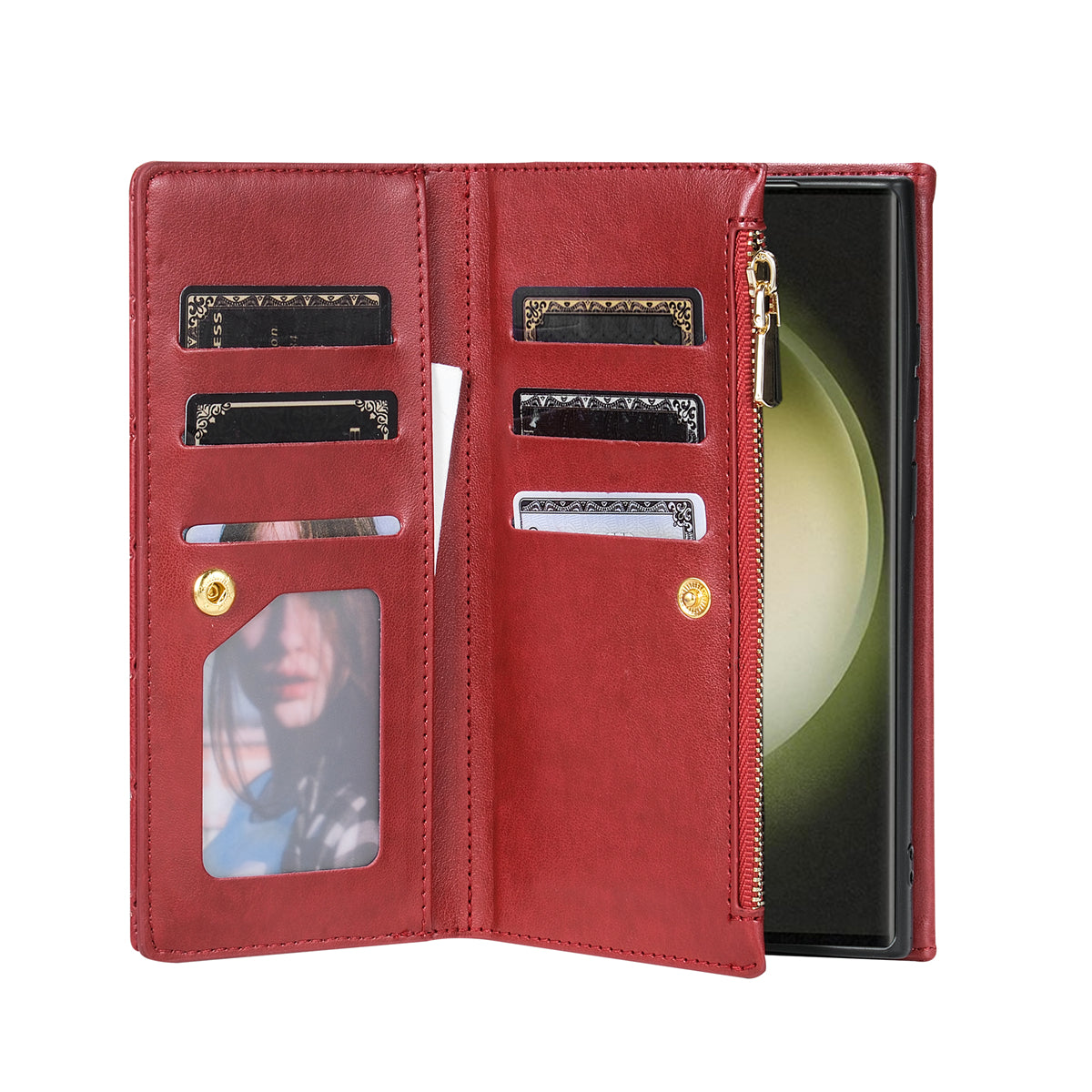 BKS-002 For Samsung Galaxy S24 Ultra Wallet Case 7 Card Slots Leather Shockproof Phone Cover - Red