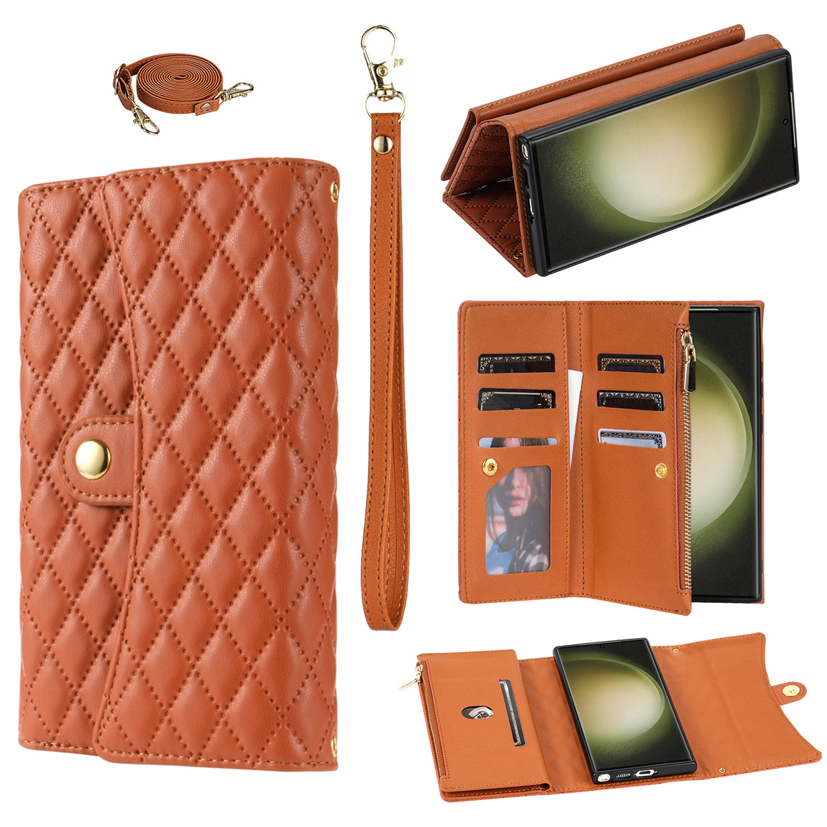 BKS-002 For Samsung Galaxy S24 Ultra Wallet Case 7 Card Slots Leather Shockproof Phone Cover - Brown