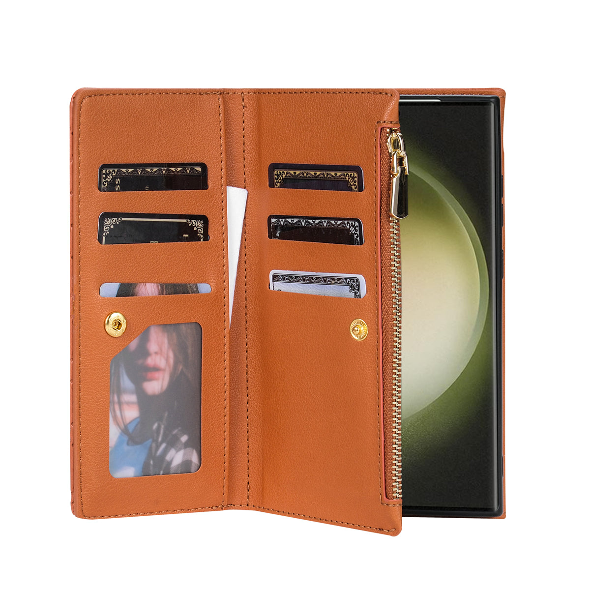 BKS-002 For Samsung Galaxy S24 Ultra Wallet Case 7 Card Slots Leather Shockproof Phone Cover - Brown