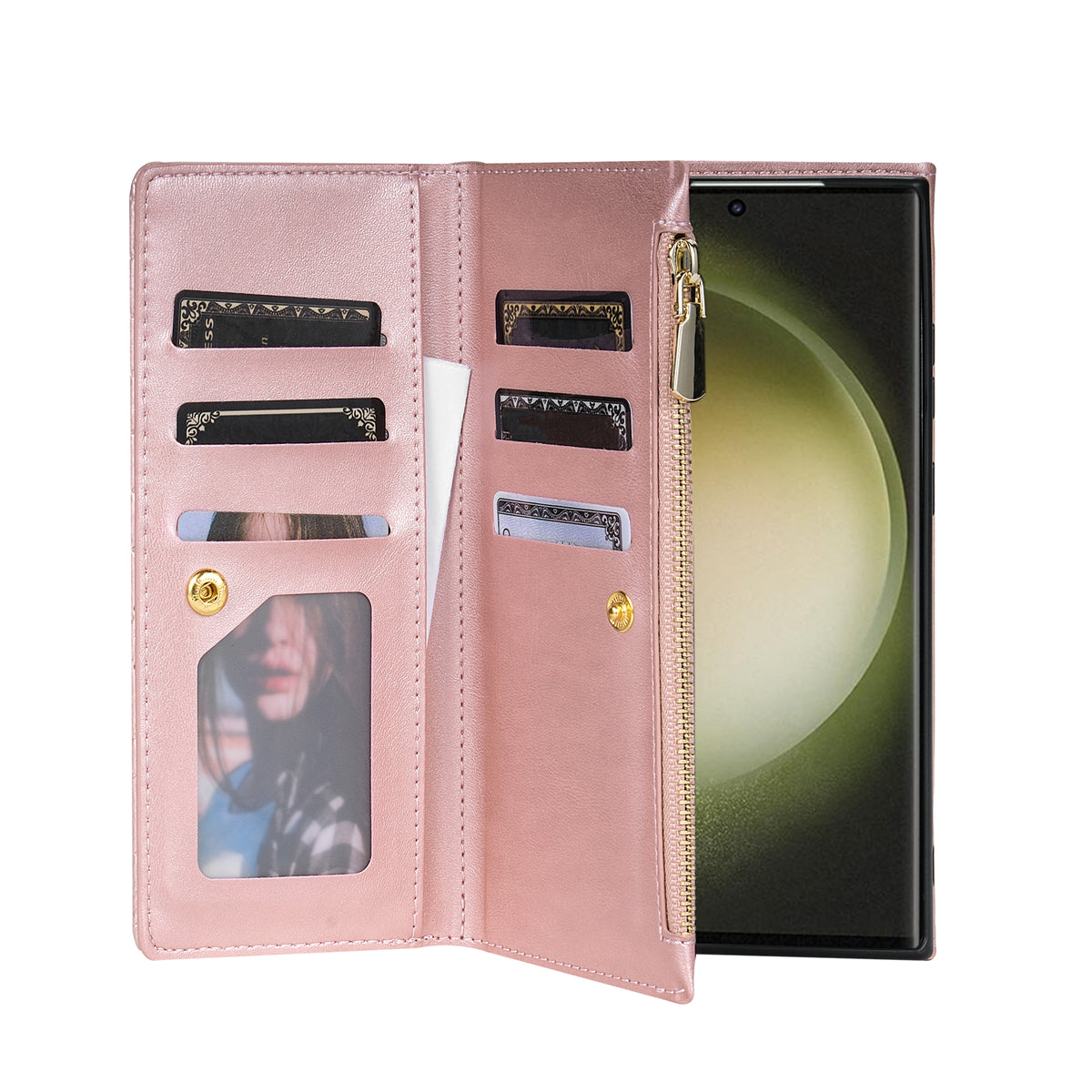 BKS-002 For Samsung Galaxy S24 Ultra Wallet Case 7 Card Slots Leather Shockproof Phone Cover - Rose Gold