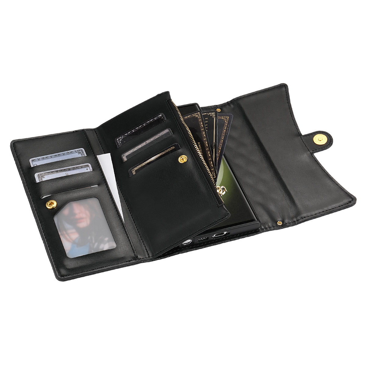 BKS-002 For Samsung Galaxy S24 Ultra Wallet Case 7 Card Slots Leather Shockproof Phone Cover - Black