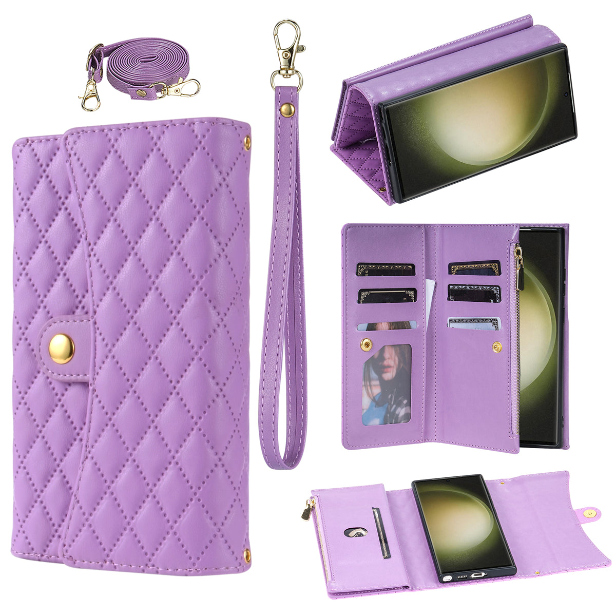 BKS-002 For Samsung Galaxy S24 Ultra Wallet Case 7 Card Slots Leather Shockproof Phone Cover - Purple