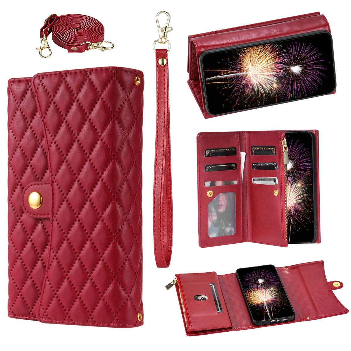 BKS-002 For Samsung Galaxy S24+ Wallet Case PU Leather Phone Cover Handbag with Long Strap - Red