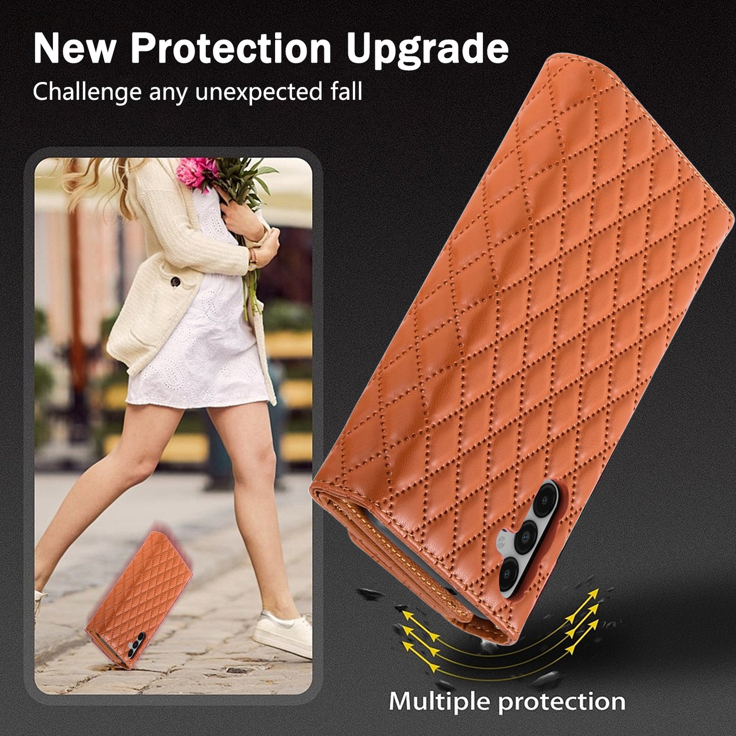 BKS-002 For Samsung Galaxy S24+ Wallet Case PU Leather Phone Cover Handbag with Long Strap - Brown