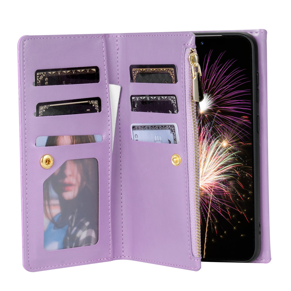 BKS-002 For Samsung Galaxy S24 Leather Flip Case Phone Cover Card Slots Zipper Pocket - Purple