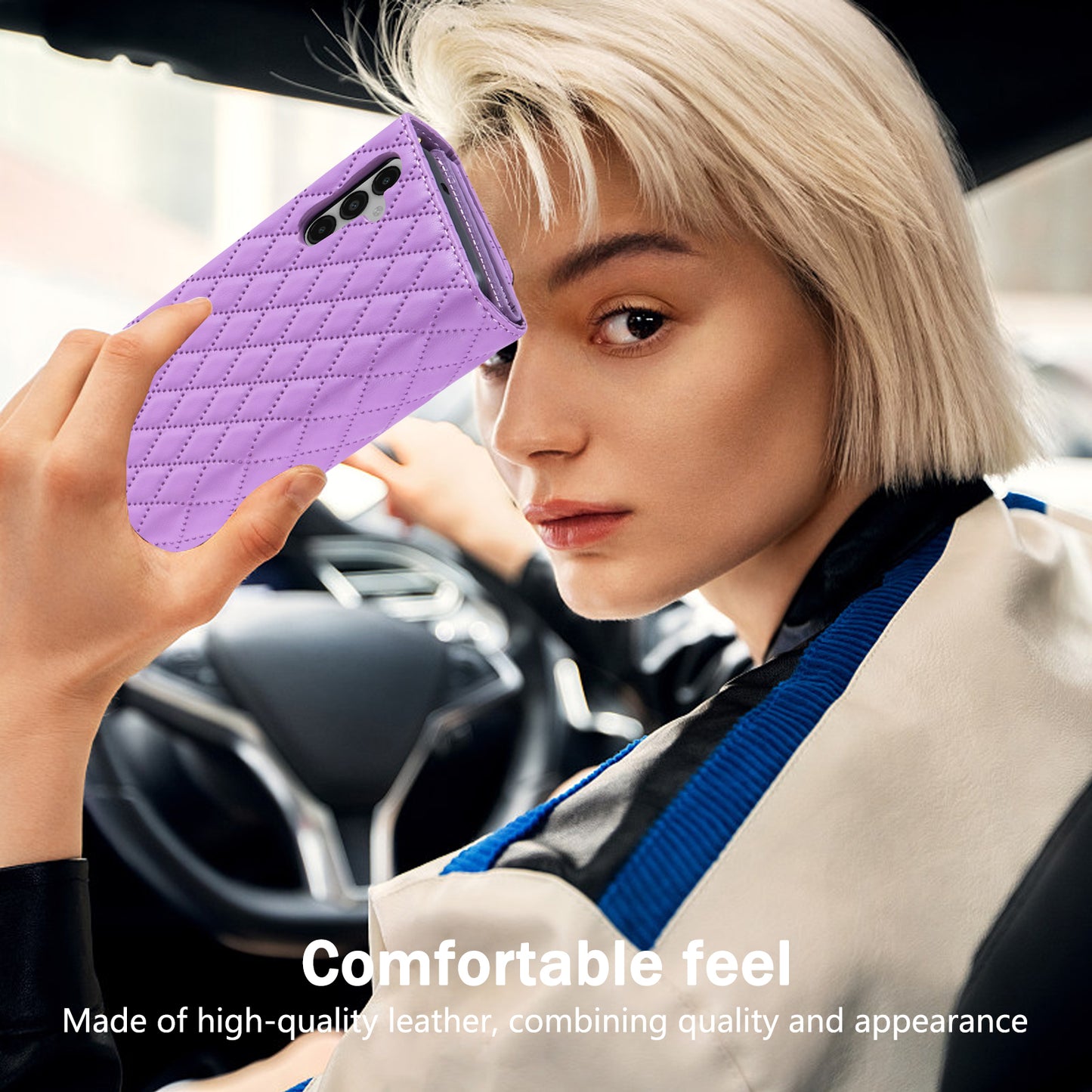 BKS-002 For Samsung Galaxy S24 Leather Flip Case Phone Cover Card Slots Zipper Pocket - Purple
