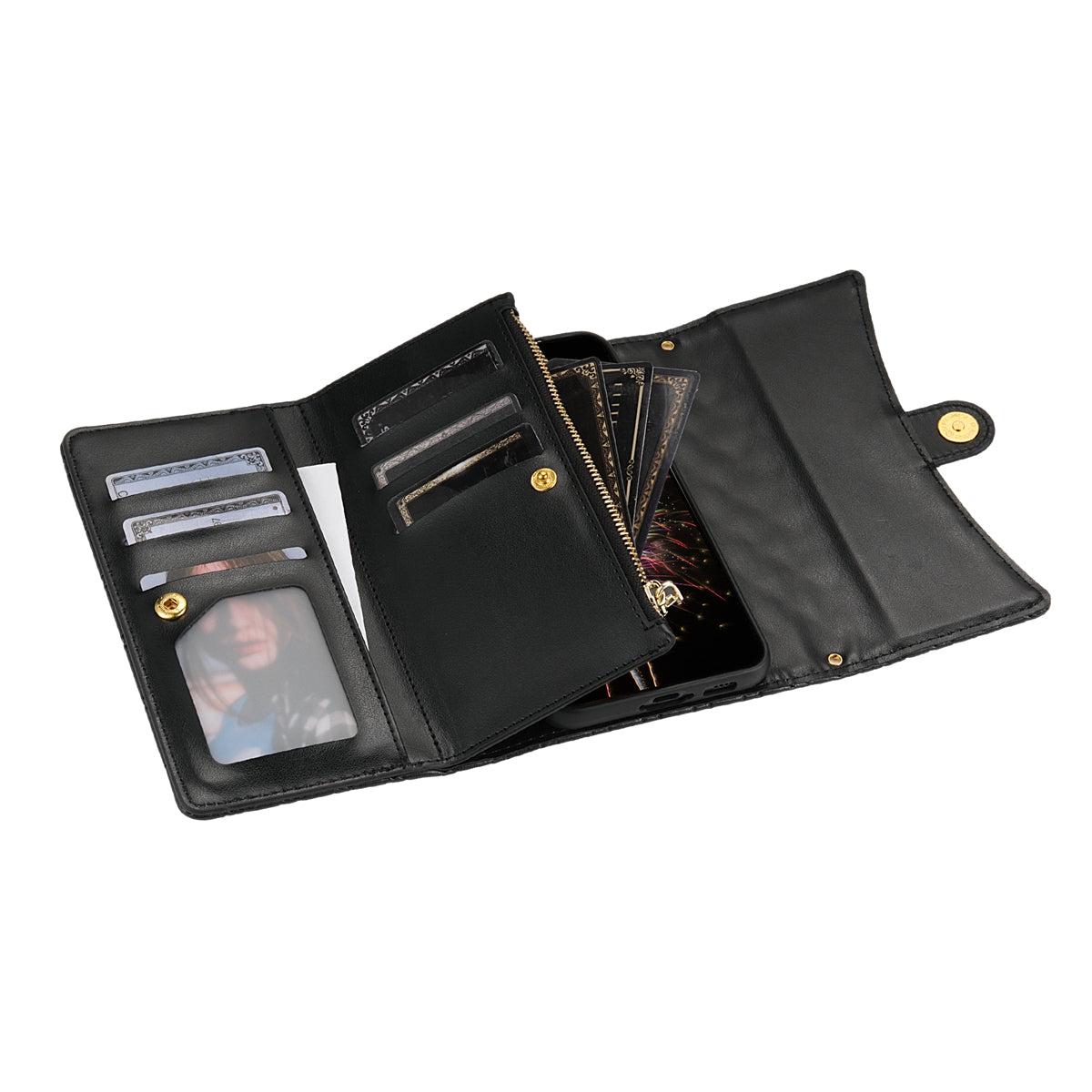 BKS-002 For Samsung Galaxy S24 Leather Flip Case Phone Cover Card Slots Zipper Pocket - Black
