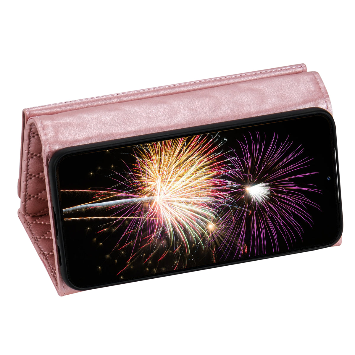 BKS-002 For Samsung Galaxy S24 Leather Flip Case Phone Cover Card Slots Zipper Pocket - Rose Gold