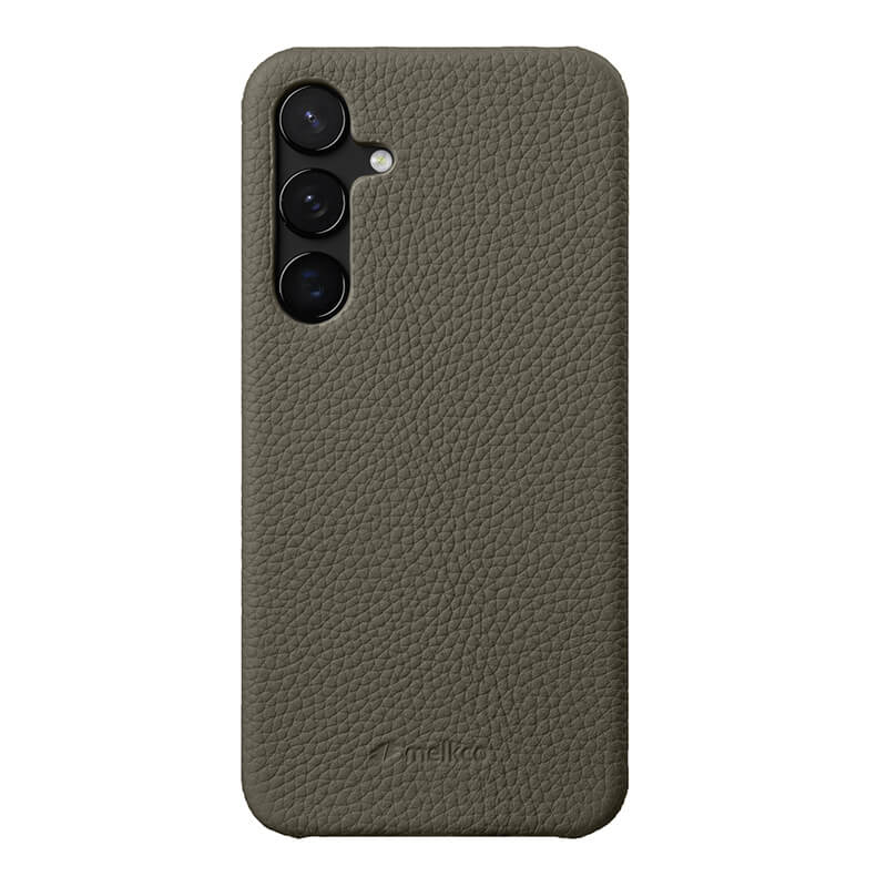 MELKCO For Samsung Galaxy S24 Case Genuine Cow Leather+PC Cell Phone Cover - Grey